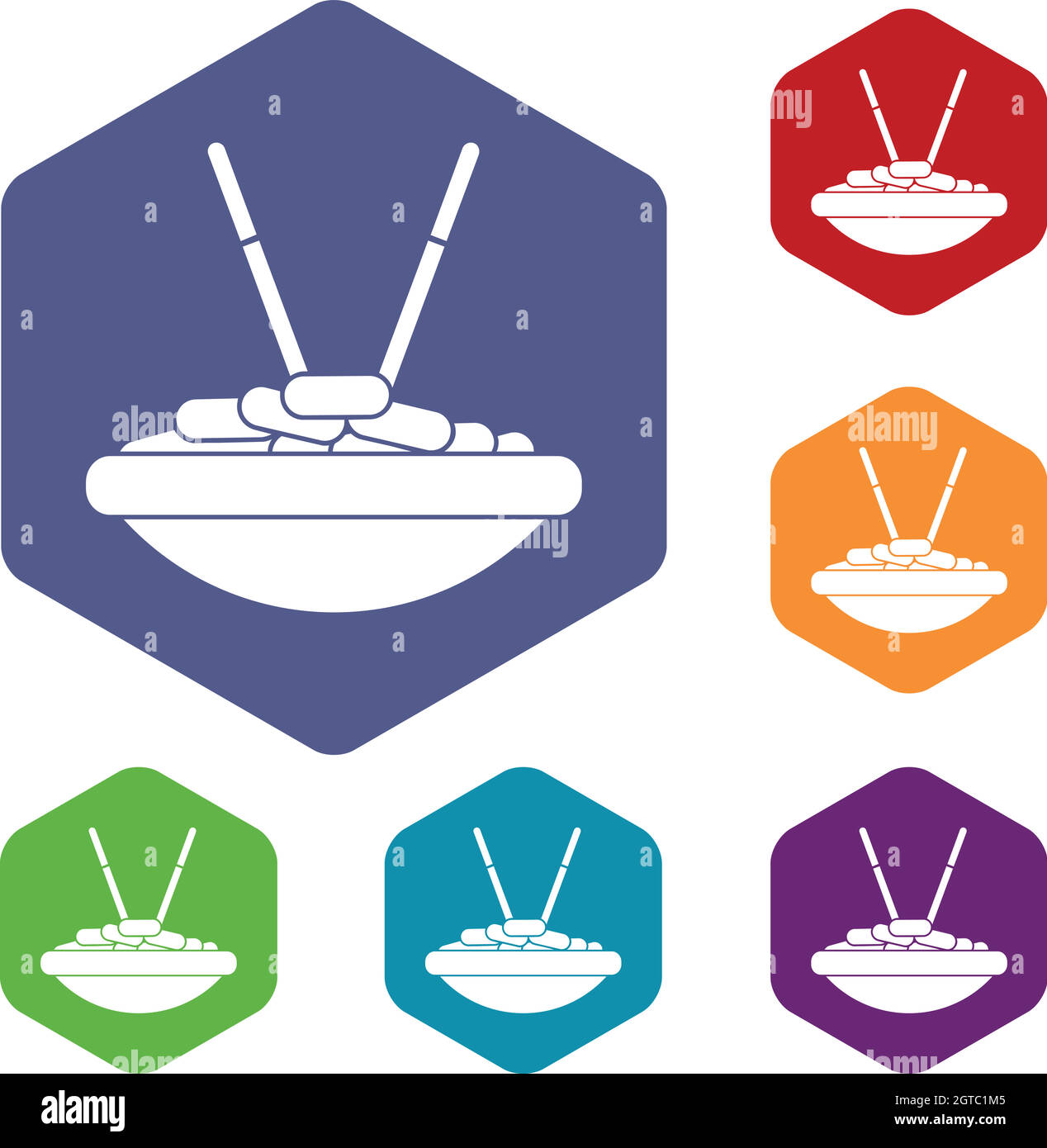 Bol de riz avec des baguettes icons set Illustration de Vecteur
