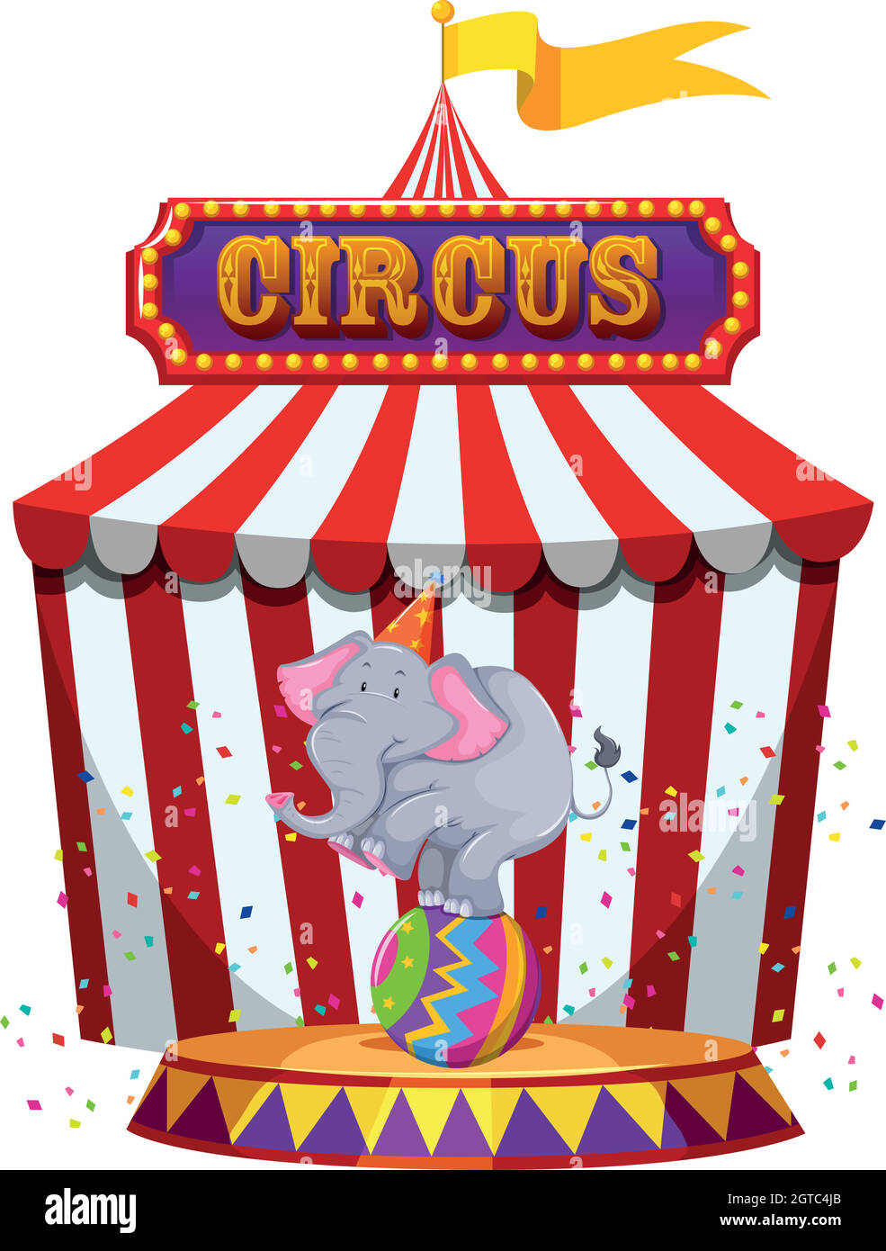 Éléphant se présentant devant une tente de cirque Illustration de Vecteur