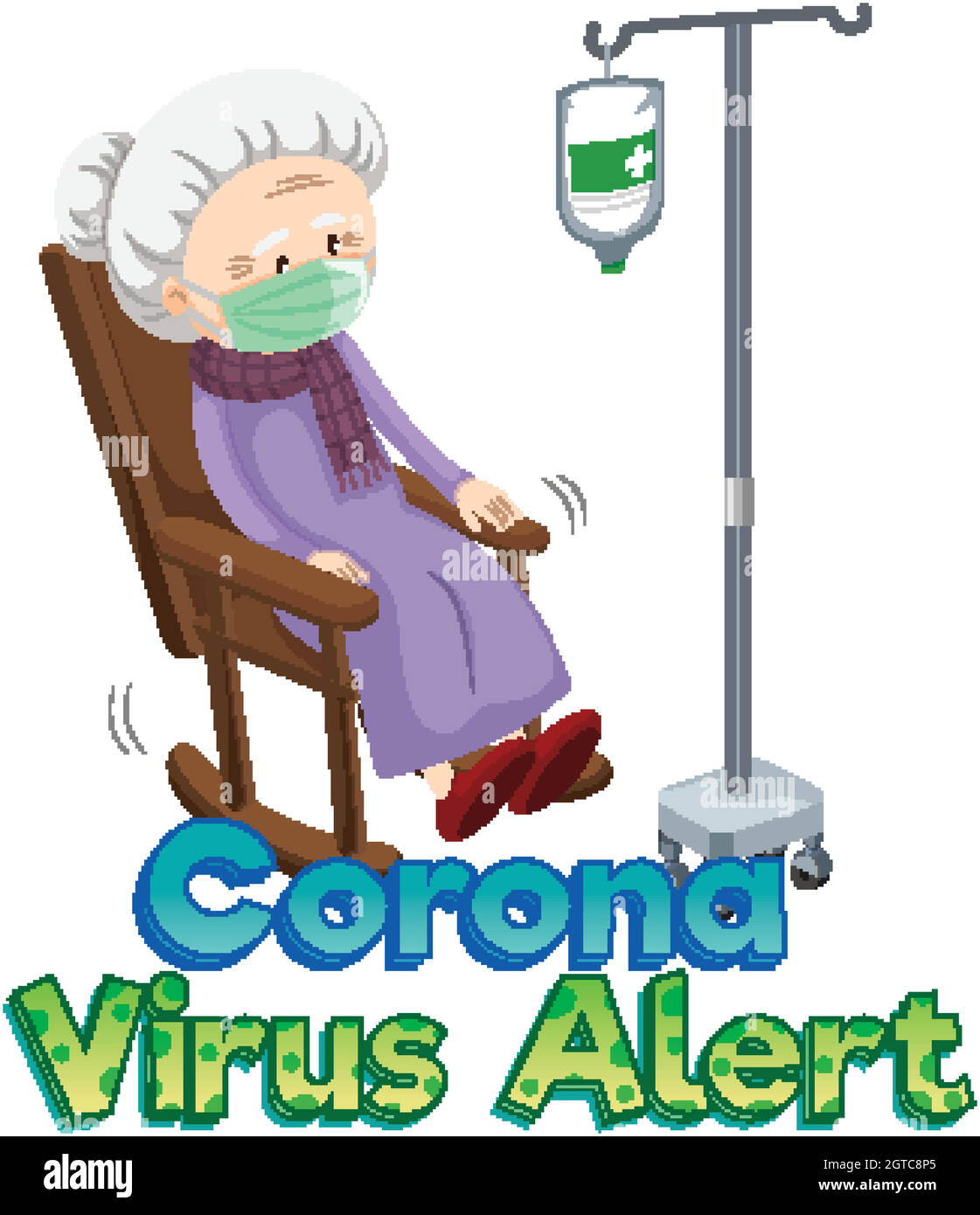 Affiche pour le thème du coronavirus avec une vieille dame sur la chaise Illustration de Vecteur