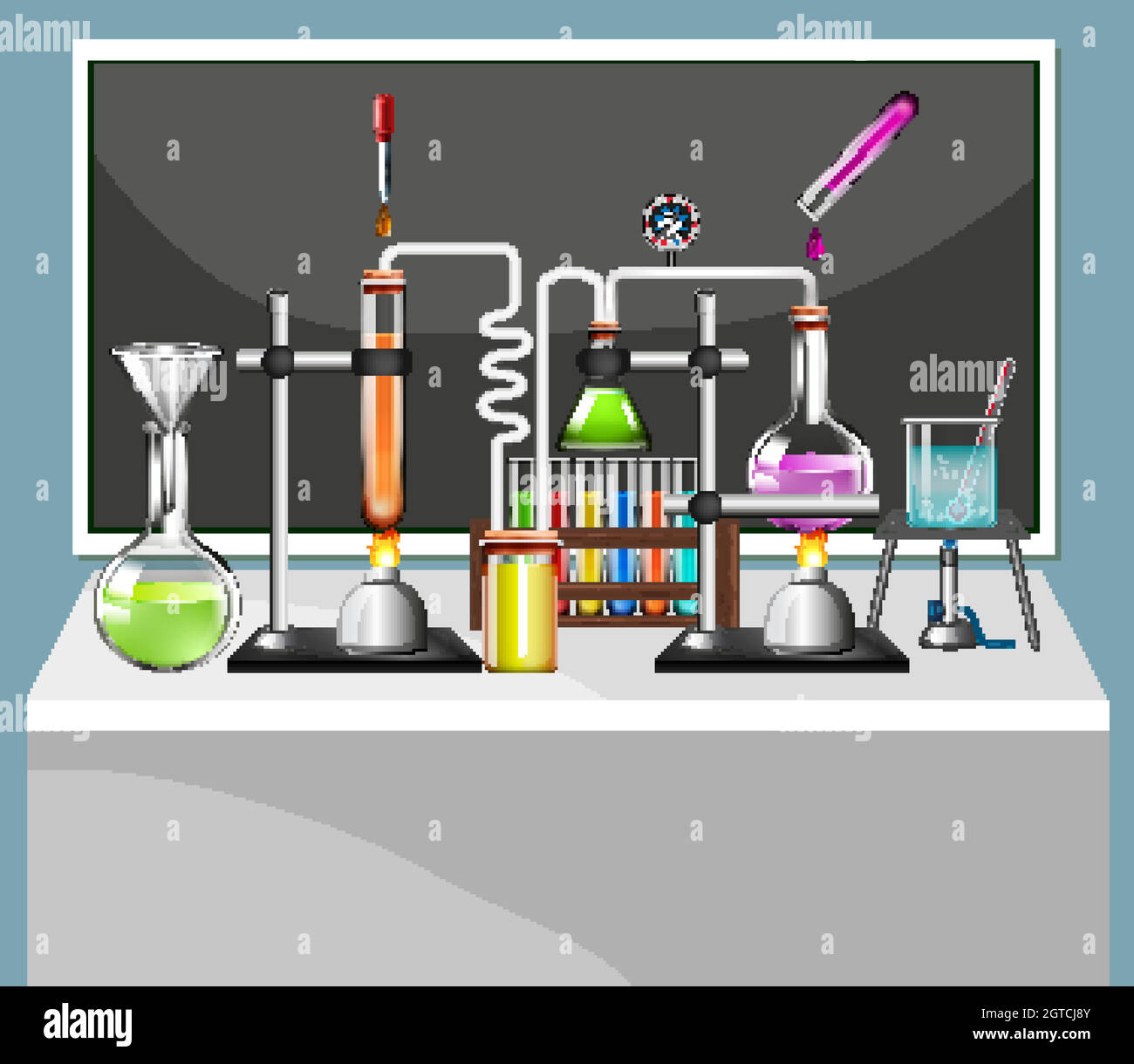 Ensemble d'équipements scientifiques dans le laboratoire scolaire Illustration de Vecteur