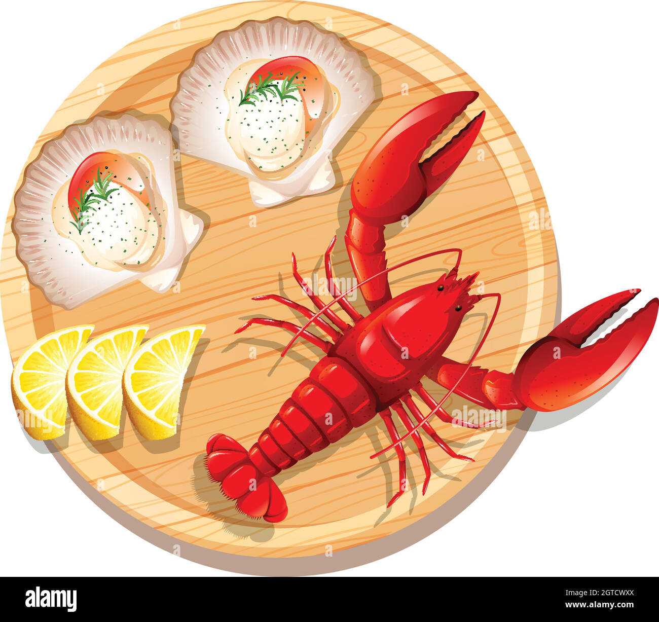 Une assiette de fruits de mer avec homard et pétoncle Illustration de Vecteur