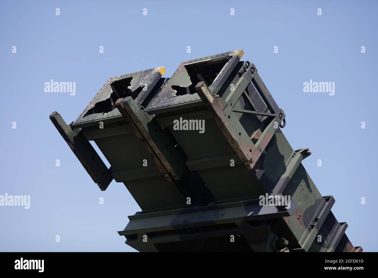 Capu Midia, Roumanie - 9 juin 2021 : le système de missiles sol-air Patriot de l'armée roumaine au Centre national d'entraînement pour la défense aérienne. Banque D'Images