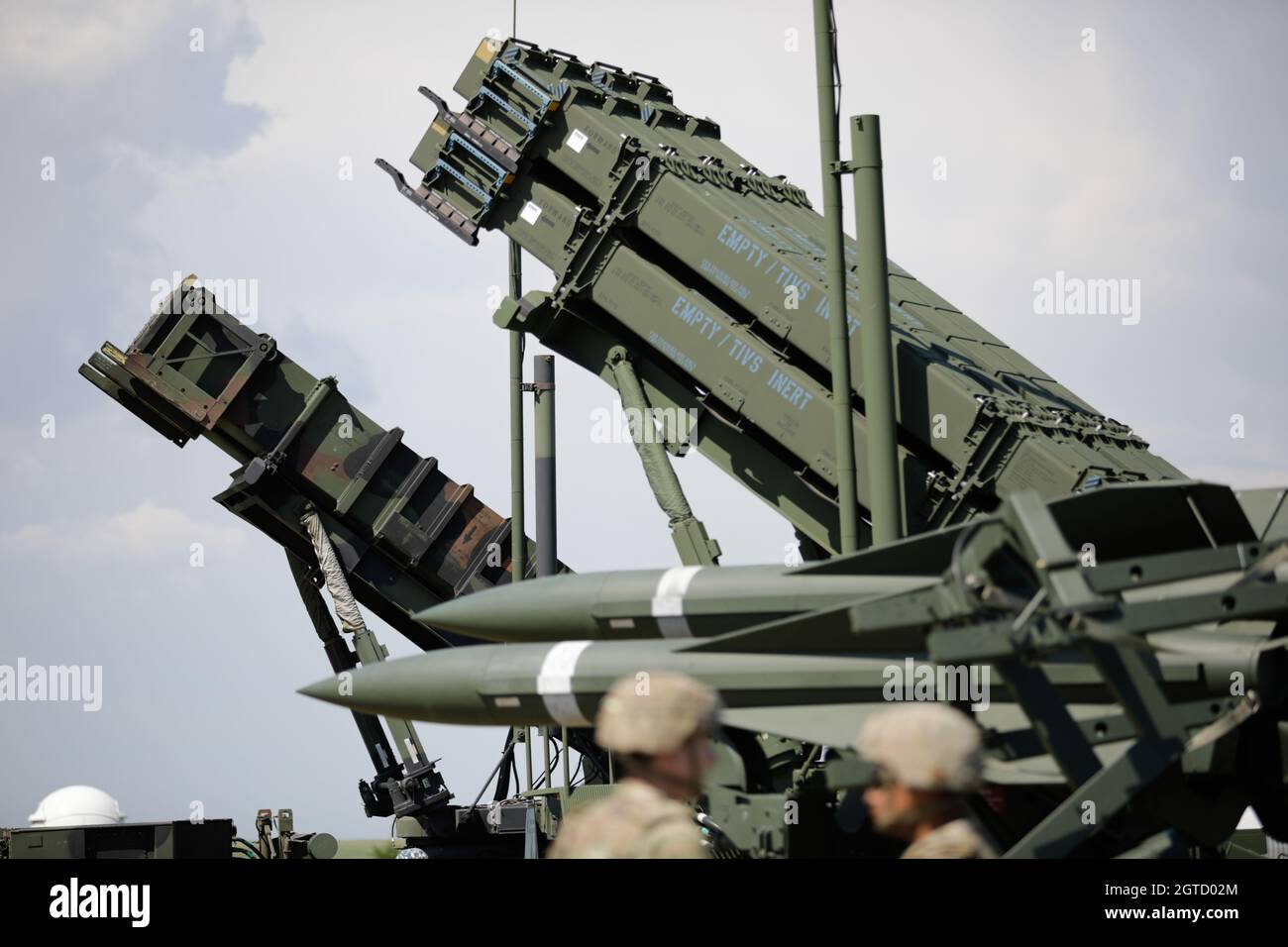 Capu Midia, Roumanie - 9 juin 2021 : le système de missiles sol-air Patriot de l'armée roumaine au Centre national d'entraînement pour la défense aérienne. Banque D'Images
