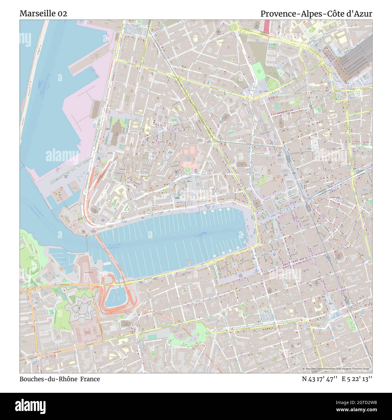 Marseille 02, Bouches-du-Rhône, France, Provence-Alpes-Côte d'Azur, N 43 17' 47'', E 5 22' 13'', carte, carte intemporelle publiée en 2021.Les voyageurs, les explorateurs et les aventuriers comme Florence Nightingale, David Livingstone, Ernest Shackleton, Lewis et Clark et Sherlock Holmes se sont appuyés sur des cartes pour planifier leurs voyages dans les coins les plus reculés du monde. Timeless Maps dresse la carte de la plupart des sites du monde, montrant ainsi la réalisation de grands rêves Banque D'Images