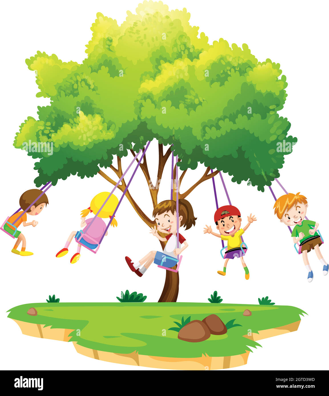 Enfants assis sur Tree Swing Illustration de Vecteur