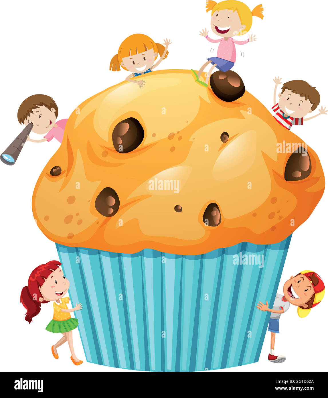 Enfants autour d'un muffin géant Illustration de Vecteur