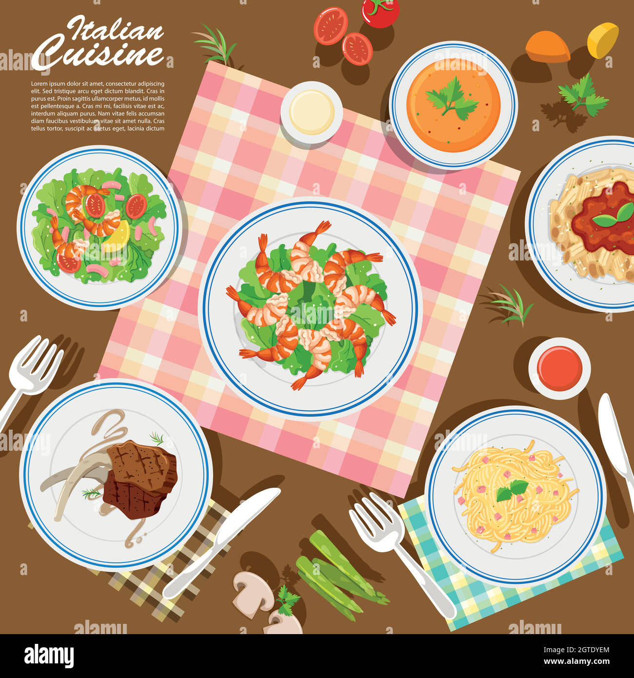 Cuisine italienne sur la table Illustration de Vecteur