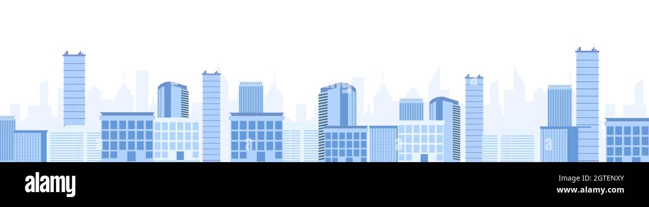 Paysage urbain avec gratte-ciel. Métropole moderne avec des bâtiments industriels et résidentiels bleus Illustration de Vecteur