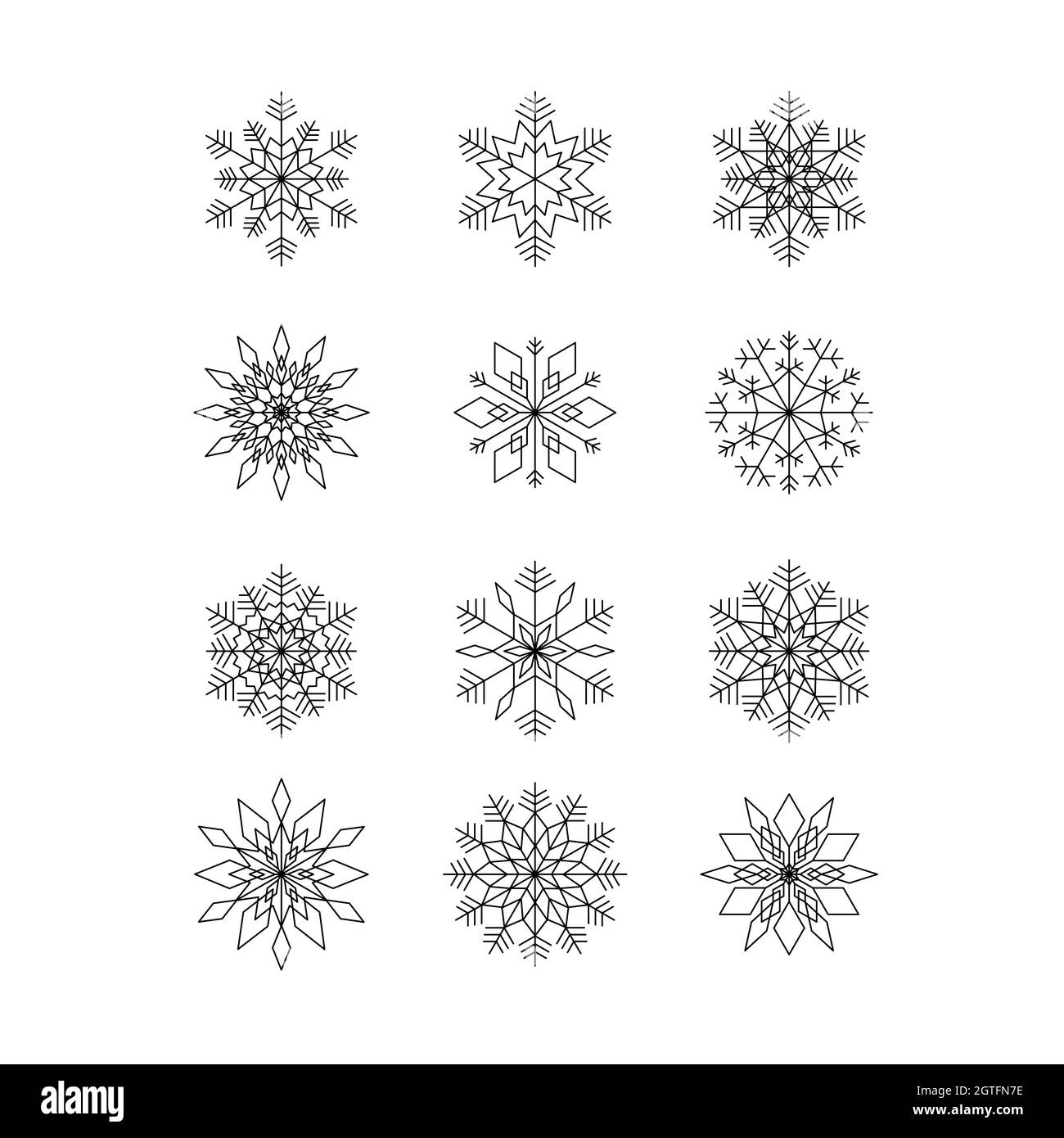 Ensemble de flocons de neige abstraits. Illustration vectorielle d'éléments de conception pour le papier peint, la surface, la création de sites Web, le textile, la décoration, imprimer. Illustration de Vecteur