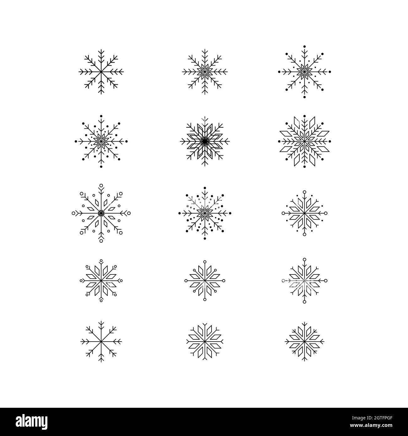 Ensemble de flocons de neige abstraits. Illustration vectorielle d'éléments de conception pour le papier peint, la surface, la création de sites Web, le textile, la décoration, imprimer. Illustration de Vecteur