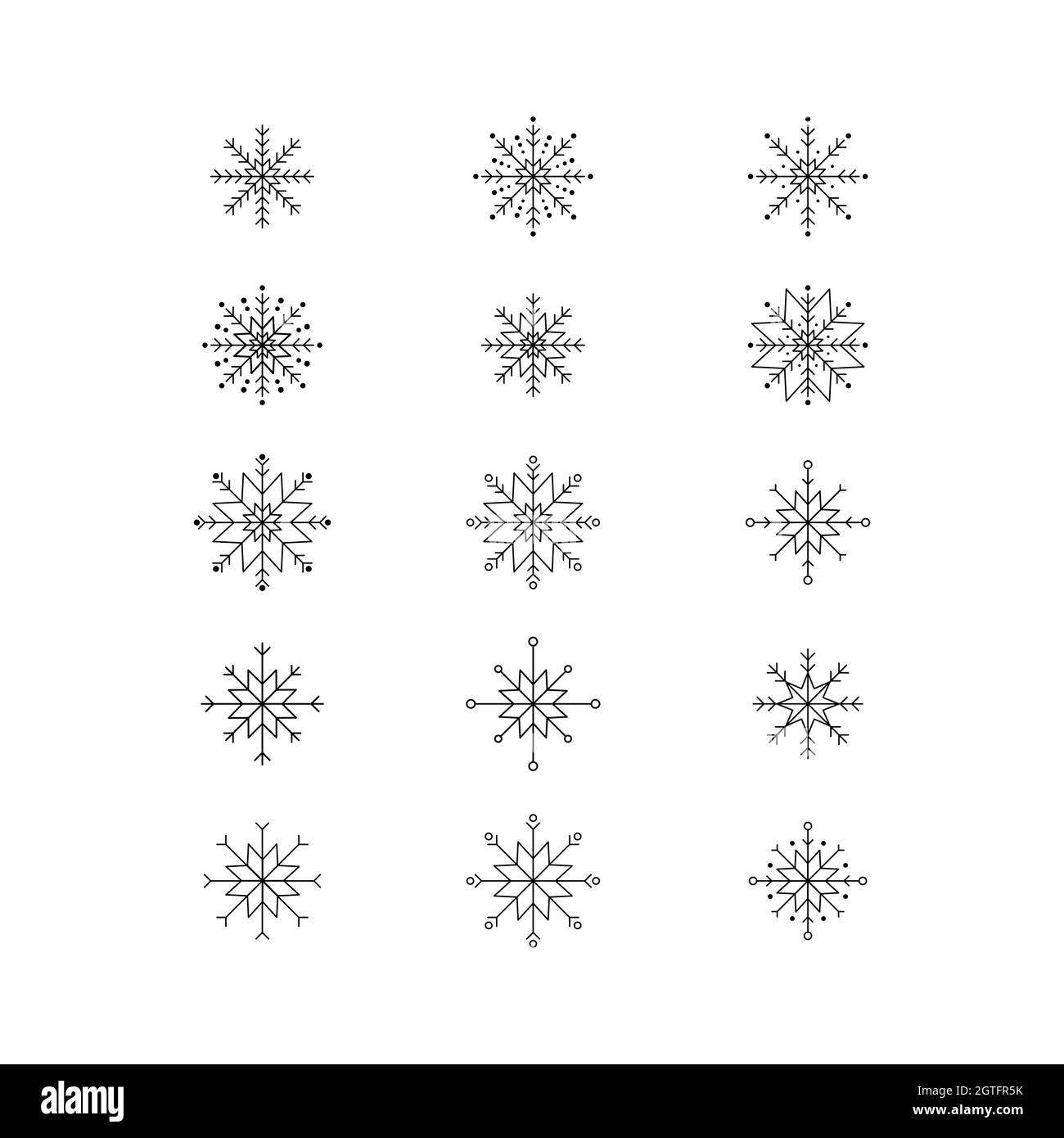 Ensemble de flocons de neige abstraits. Illustration vectorielle d'éléments de conception pour le papier peint, la surface, la création de sites Web, le textile, la décoration, imprimer. Illustration de Vecteur