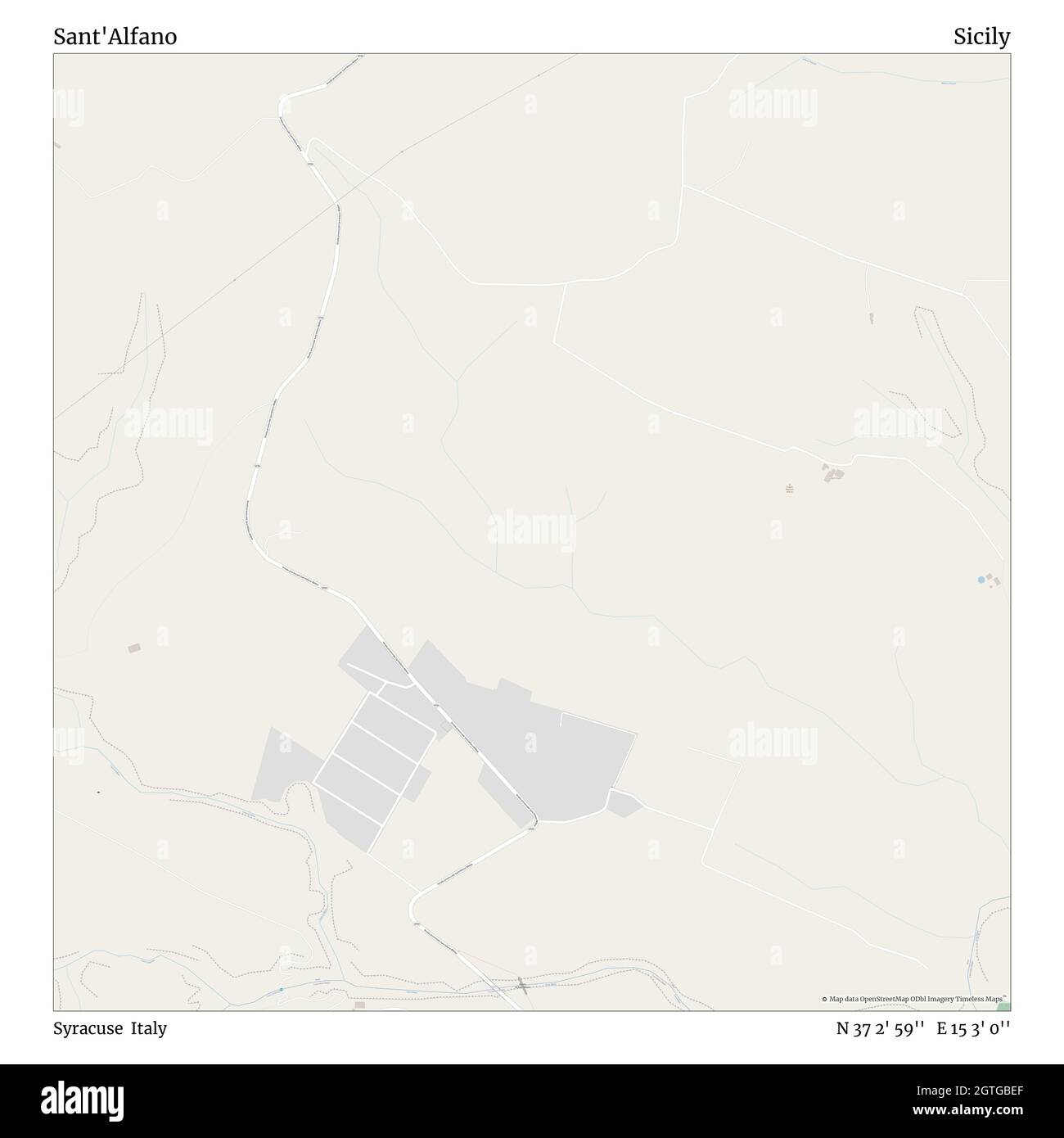 Sant'Alfano, Syracuse, Italie, Sicile, N 37 2' 59'', E 15 3' 0'', carte, carte intemporelle publiée en 2021.Les voyageurs, les explorateurs et les aventuriers comme Florence Nightingale, David Livingstone, Ernest Shackleton, Lewis et Clark et Sherlock Holmes se sont appuyés sur des cartes pour planifier leurs voyages dans les coins les plus reculés du monde. Timeless Maps dresse la carte de la plupart des sites du monde, montrant ainsi la réalisation de grands rêves Banque D'Images