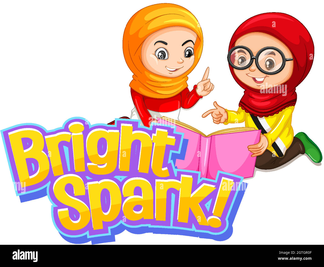 Motif police pour le mot brillant étincelle avec deux filles musulmanes Illustration de Vecteur