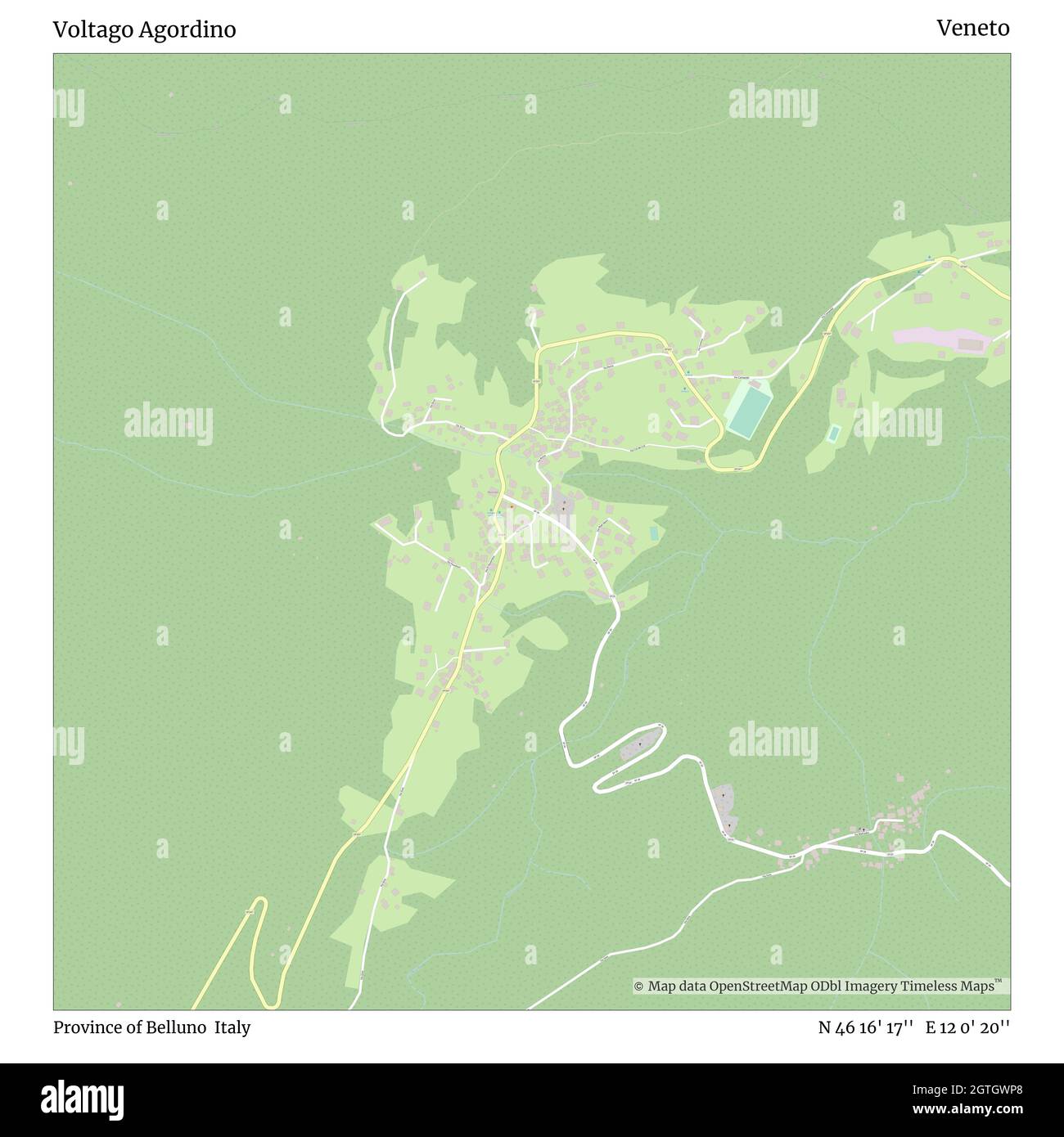 Voltago Agordino, province de Belluno, Italie, Vénétie, N 46 16' 17'', E 12 0' 20'', carte, carte intemporelle publiée en 2021.Les voyageurs, les explorateurs et les aventuriers comme Florence Nightingale, David Livingstone, Ernest Shackleton, Lewis et Clark et Sherlock Holmes se sont appuyés sur des cartes pour planifier leurs voyages dans les coins les plus reculés du monde. Timeless Maps dresse la carte de la plupart des sites du monde, montrant ainsi la réalisation de grands rêves Banque D'Images