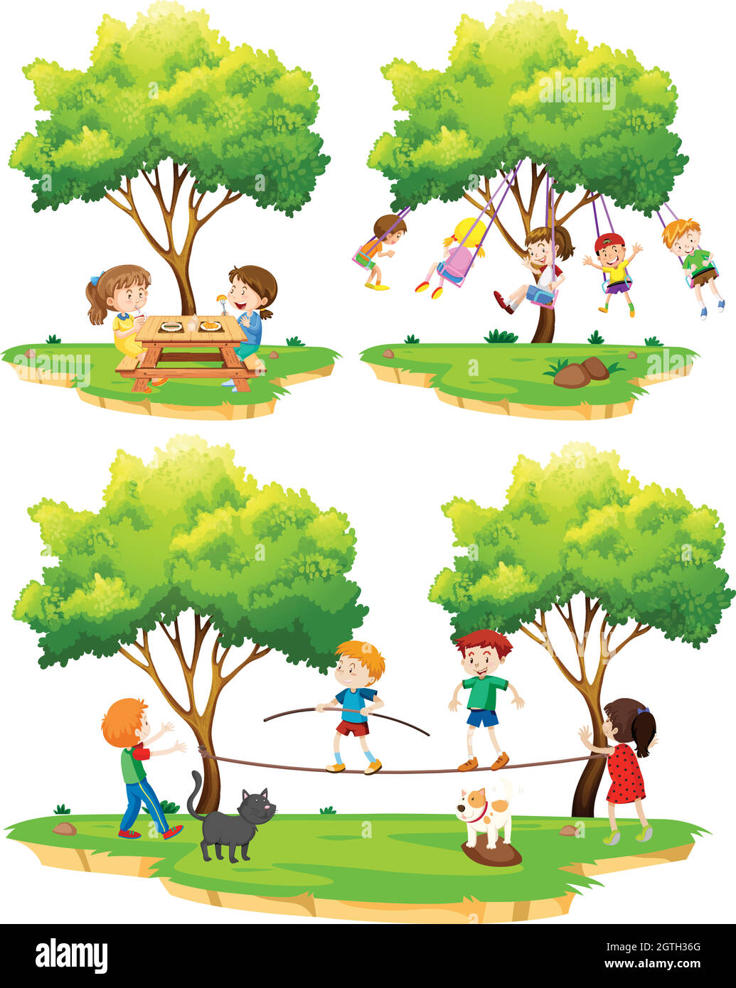 Un ensemble d'enfants jouant dans la nature Illustration de Vecteur