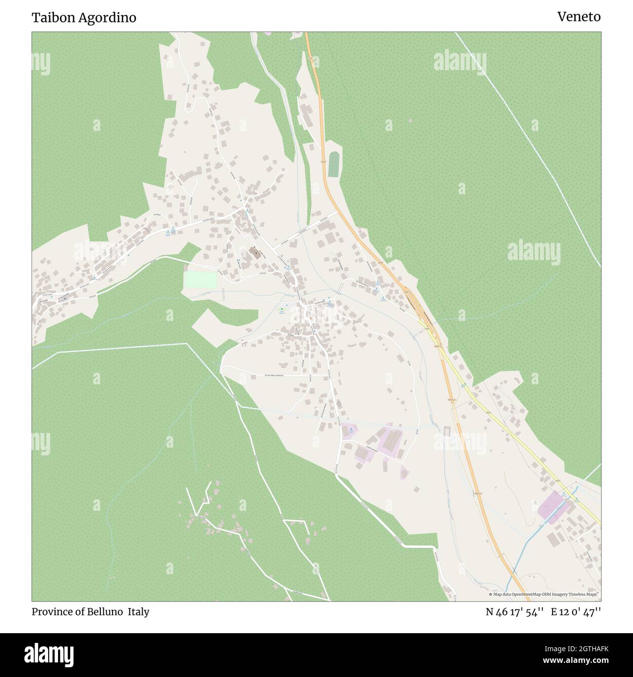 Taibon Agordino, province de Belluno, Italie, Vénétie, N 46 17' 54'', E 12 0' 47'', carte, carte intemporelle publiée en 2021.Les voyageurs, les explorateurs et les aventuriers comme Florence Nightingale, David Livingstone, Ernest Shackleton, Lewis et Clark et Sherlock Holmes se sont appuyés sur des cartes pour planifier leurs voyages dans les coins les plus reculés du monde. Timeless Maps dresse la carte de la plupart des sites du monde, montrant ainsi la réalisation de grands rêves Banque D'Images