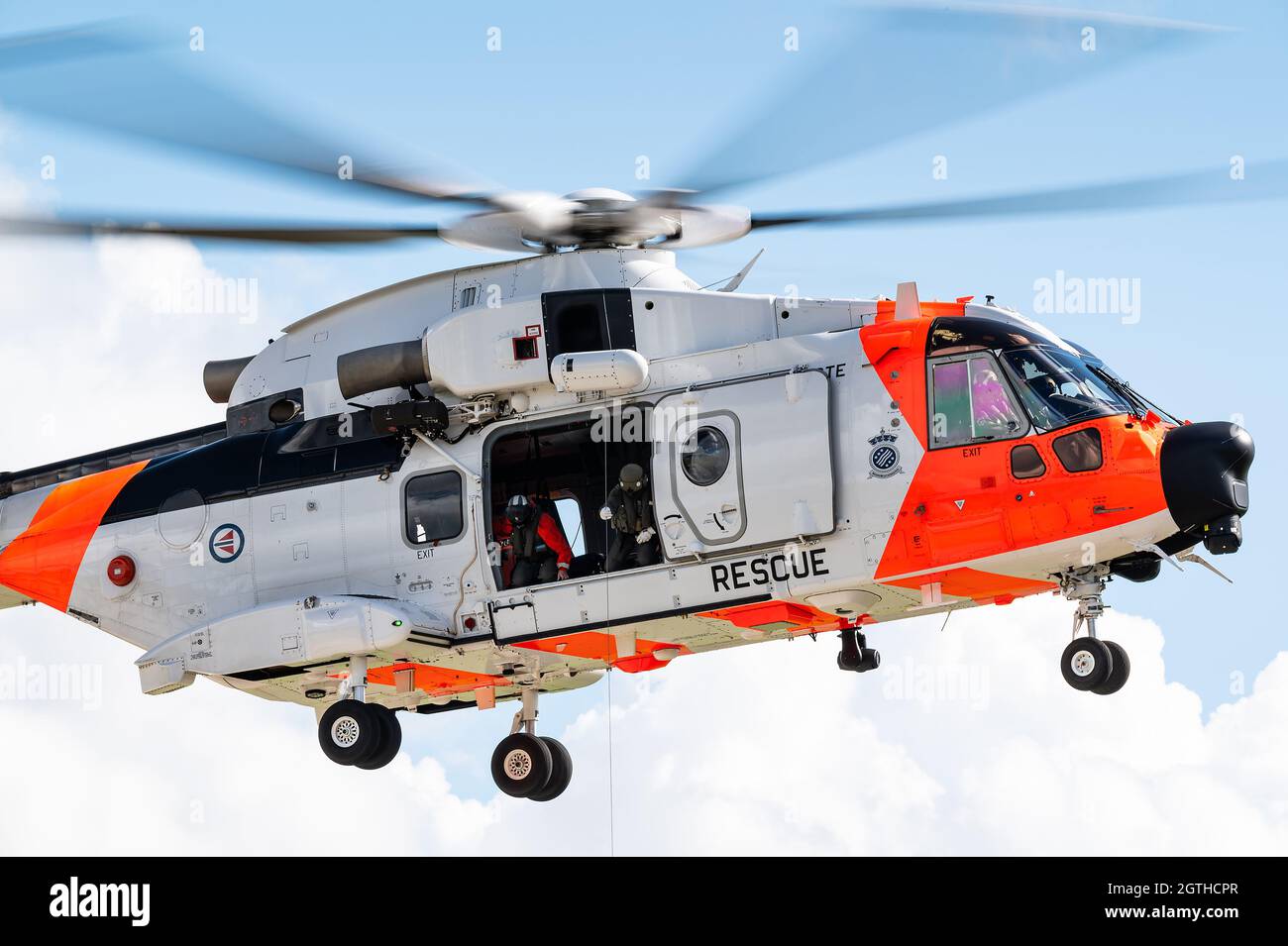 Un hélicoptère de recherche et de sauvetage AW101 AgustaWestland du Redningshelikoptertjenesten de la Royal Norwegian Air Force. Banque D'Images