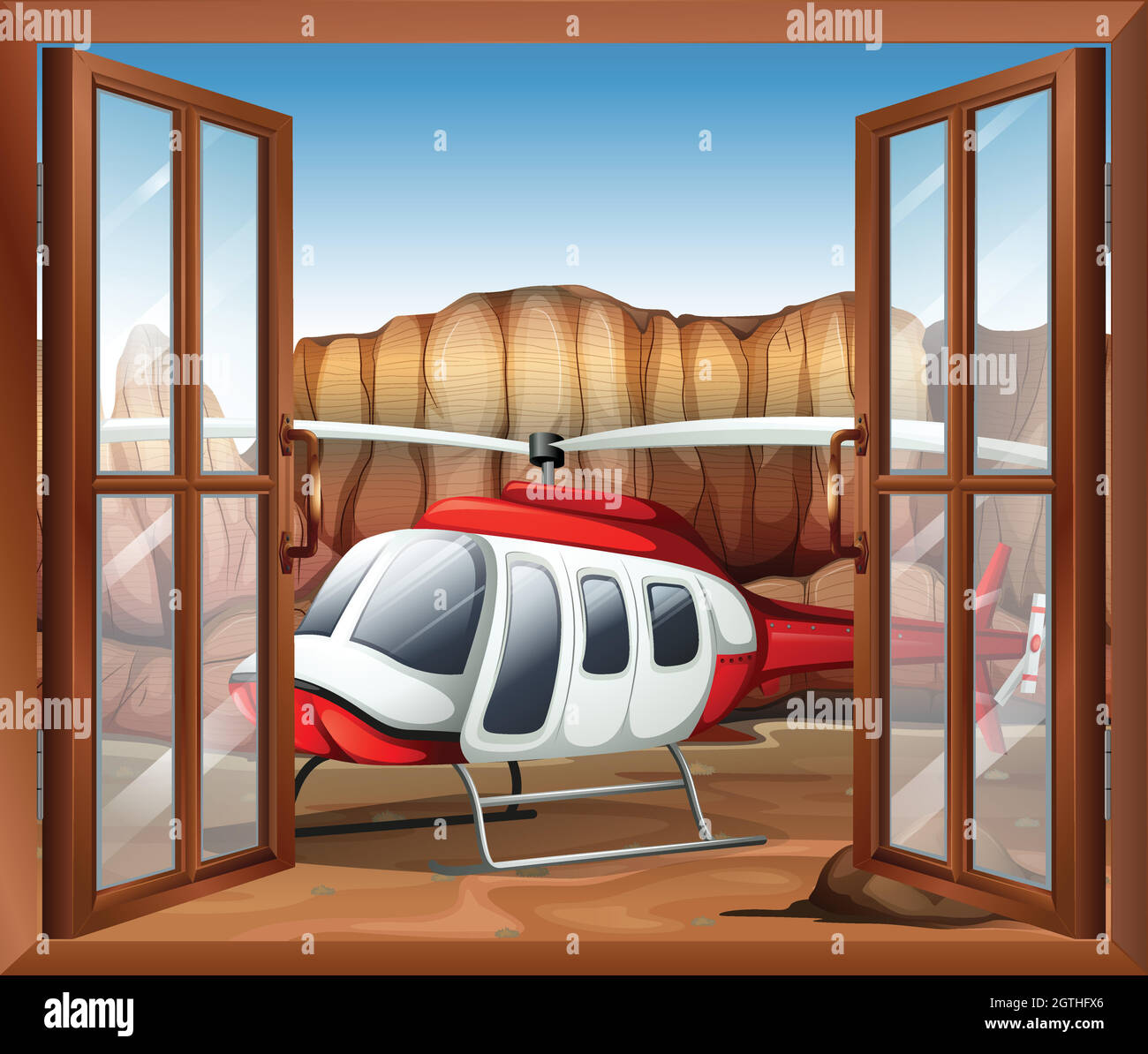 Une fenêtre avec un broyeur extérieur Illustration de Vecteur