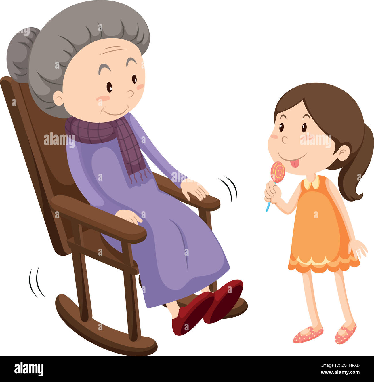 Une vieille dame sur un fauteuil à bascule et une fille Illustration de Vecteur