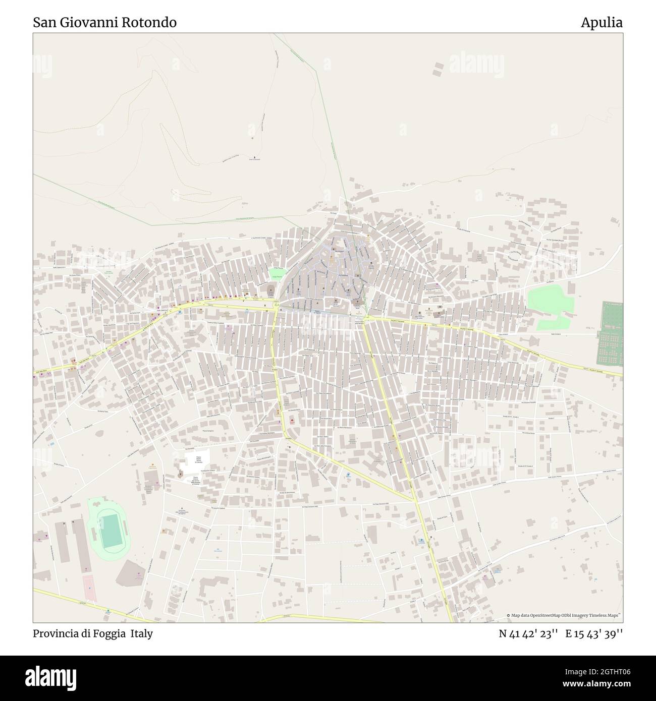 San Giovanni Rotondo, Provincia di Foggia, Italie, Apulia, N 41 42' 23'', E 15 43' 39'', carte, carte intemporelle publiée en 2021.Les voyageurs, les explorateurs et les aventuriers comme Florence Nightingale, David Livingstone, Ernest Shackleton, Lewis et Clark et Sherlock Holmes se sont appuyés sur des cartes pour planifier leurs voyages dans les coins les plus reculés du monde. Timeless Maps dresse la carte de la plupart des sites du monde, montrant ainsi la réalisation de grands rêves Banque D'Images