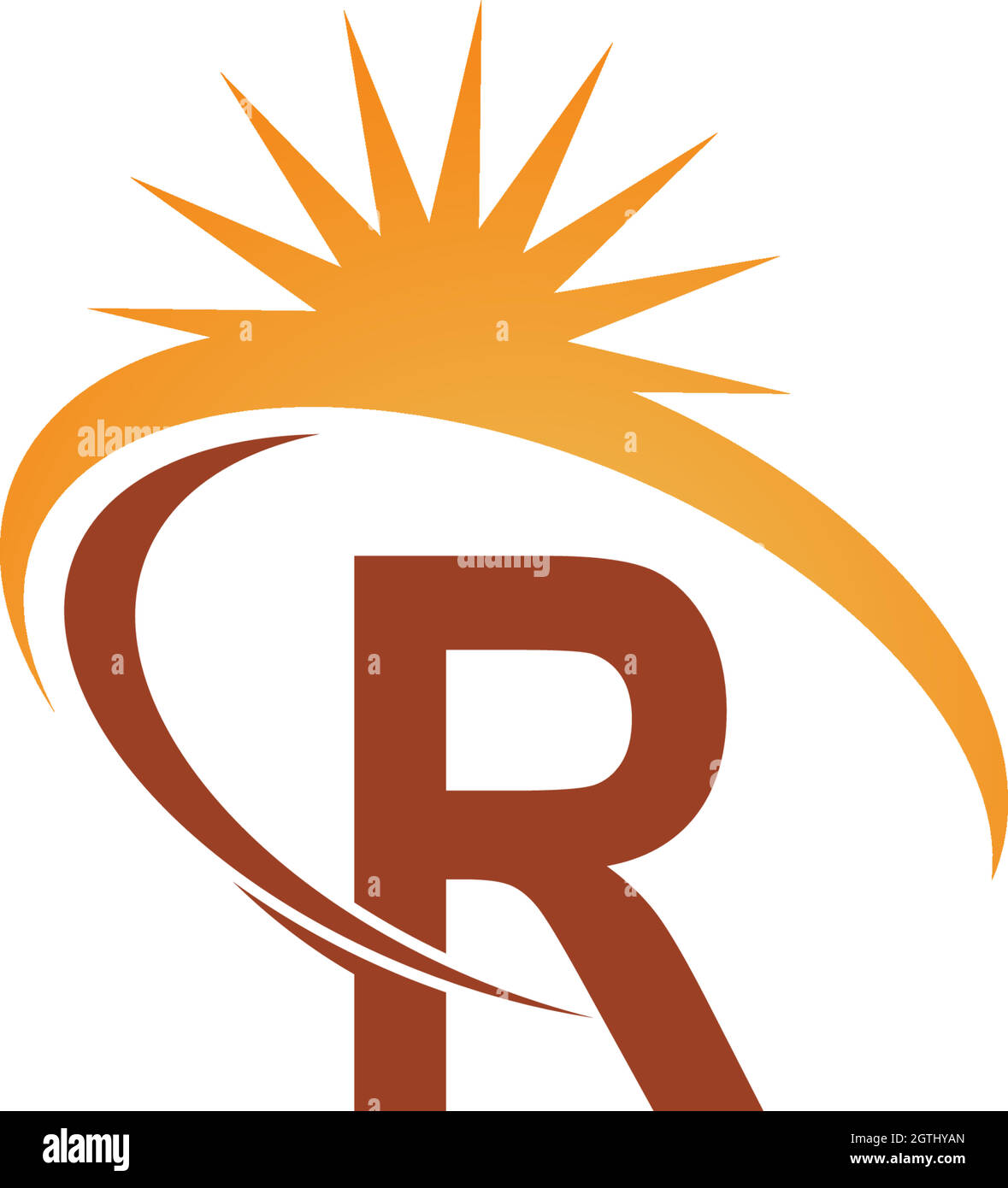 Illustration du modèle de conception de la lettre R avec logo d'icône de rayon soleil Illustration de Vecteur