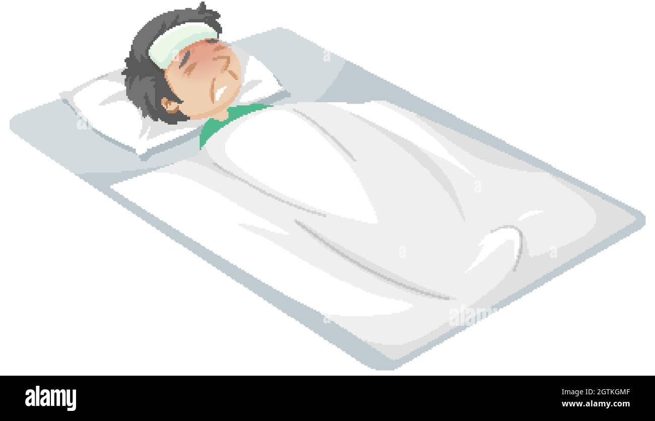 Homme malade au lit Illustration de Vecteur