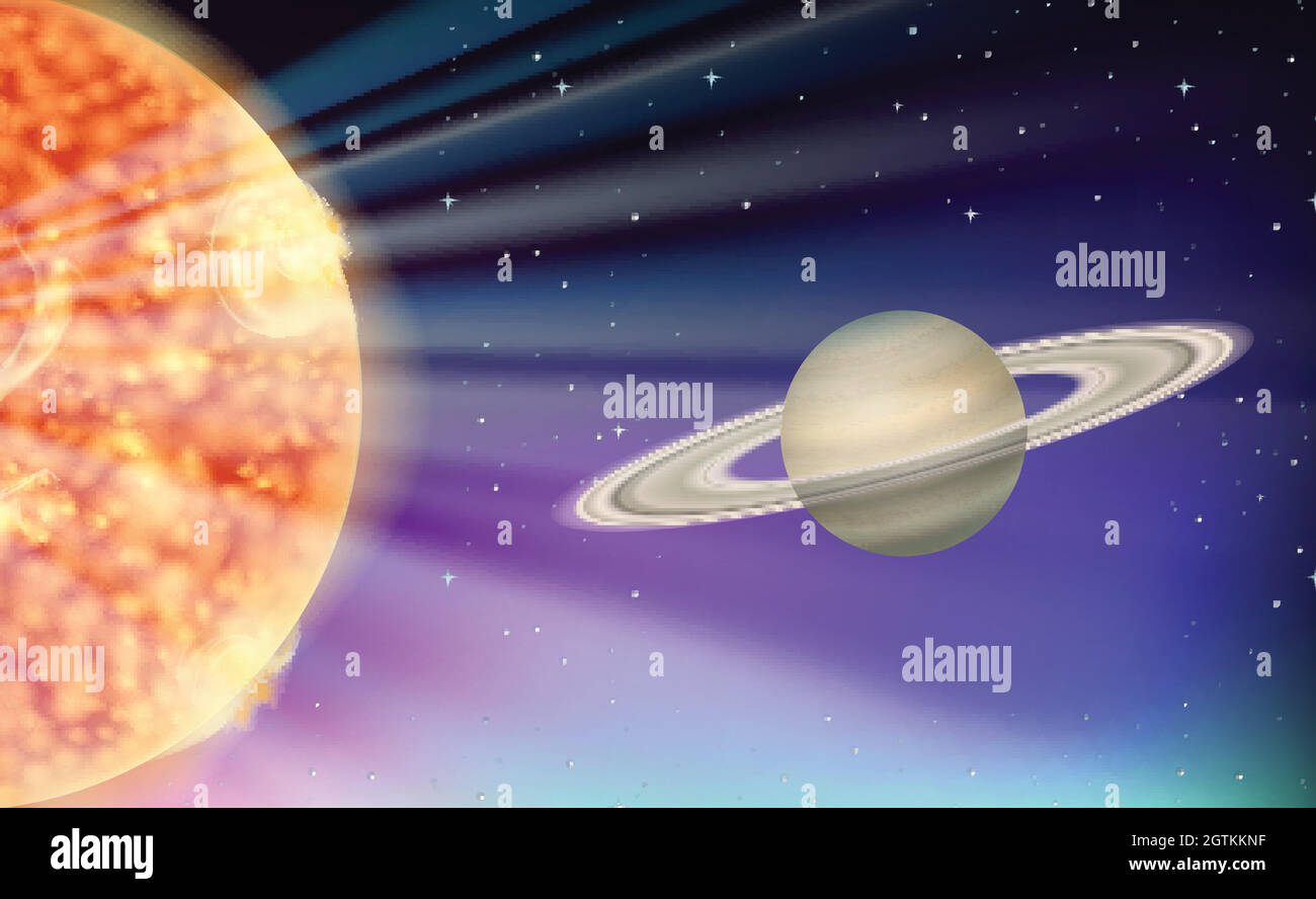 Scène avec soleil et planète Illustration de Vecteur