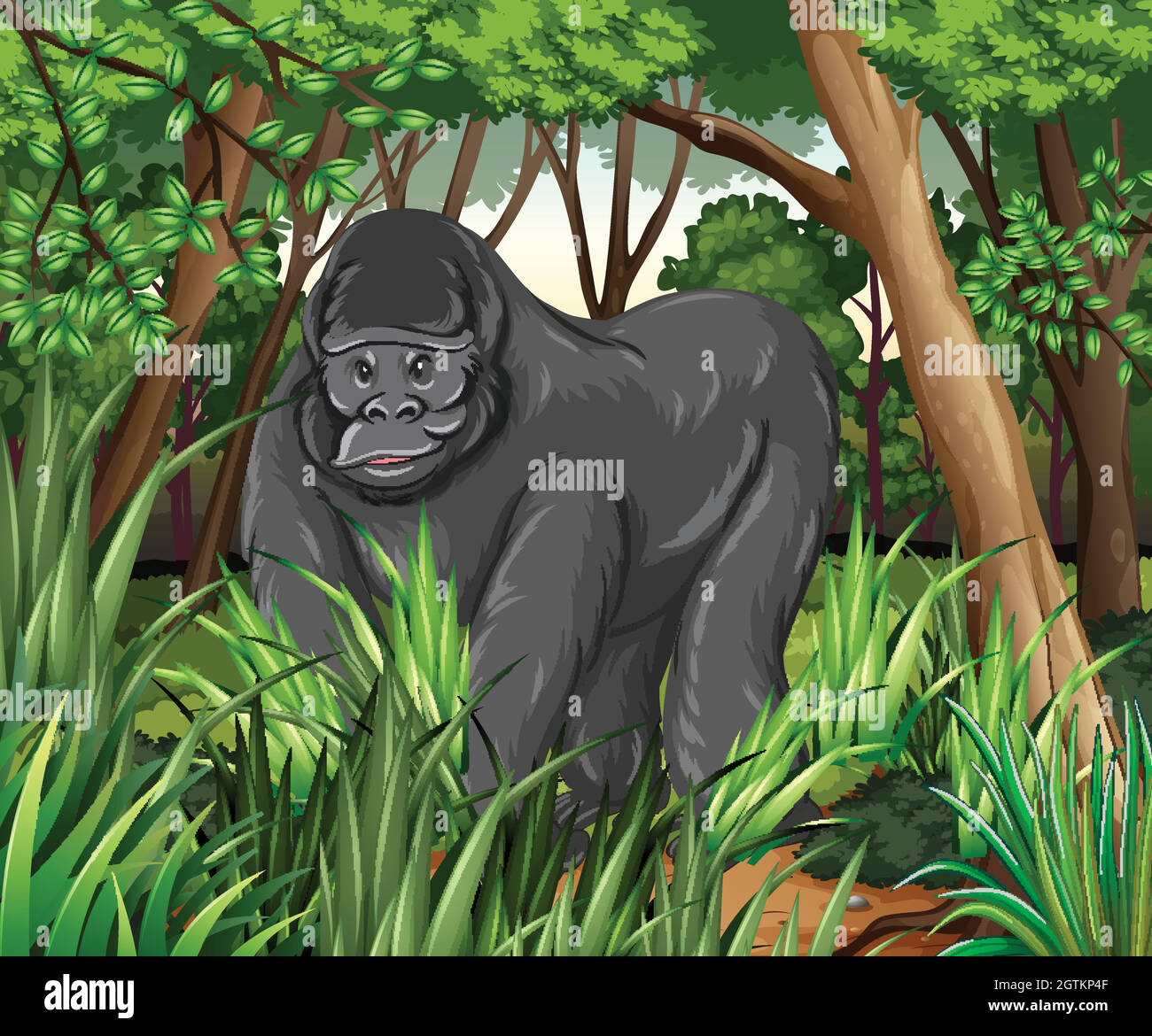 Gorilla vivant dans la jungle Illustration de Vecteur