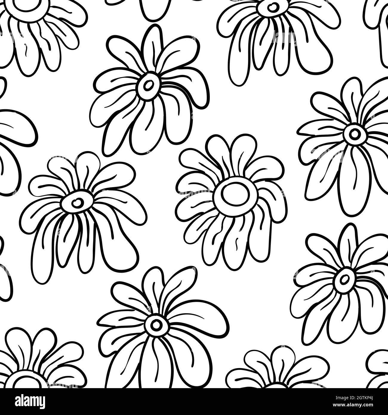 Motif vectoriel sans couture avec fleurs d'art à grandes lignes. Livre de pages à colorier noir et blanc Illustration de Vecteur