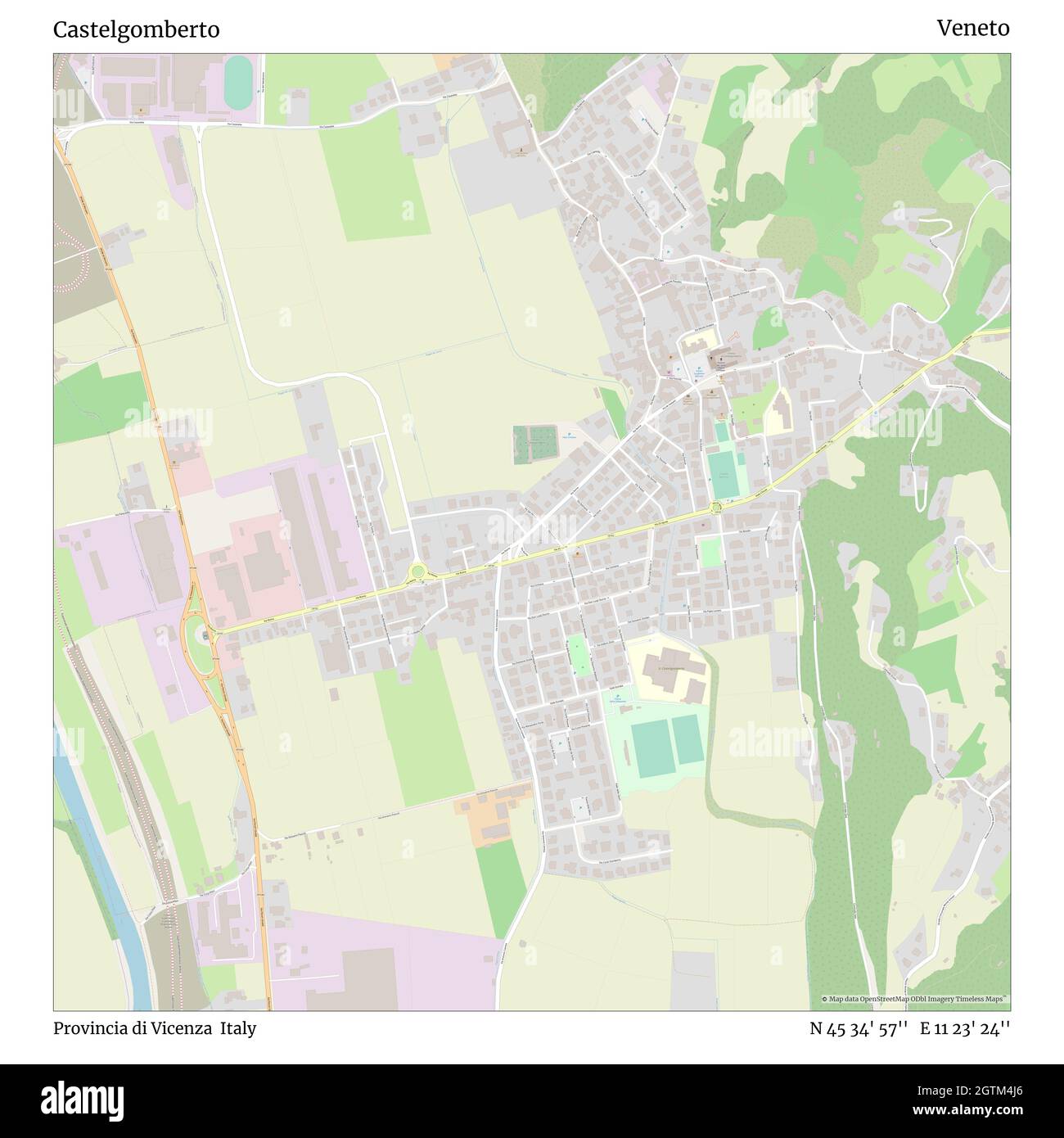 Castelgomberto, Provincia di Vicenza, Italie, Vénétie, N 45 34' 57'', E 11 23' 24'', carte, carte intemporelle publiée en 2021.Les voyageurs, les explorateurs et les aventuriers comme Florence Nightingale, David Livingstone, Ernest Shackleton, Lewis et Clark et Sherlock Holmes se sont appuyés sur des cartes pour planifier leurs voyages dans les coins les plus reculés du monde. Timeless Maps dresse la carte de la plupart des sites du monde, montrant ainsi la réalisation de grands rêves Banque D'Images