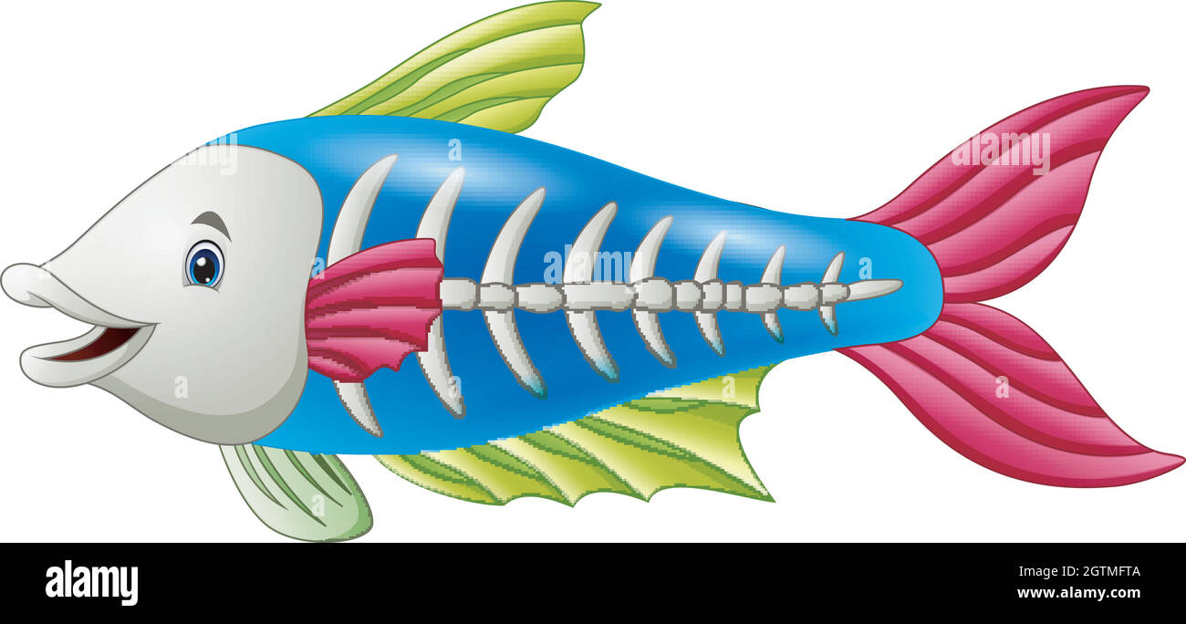 Joli dessin animé de poisson à rayons X isolé sur fond blanc Illustration de Vecteur