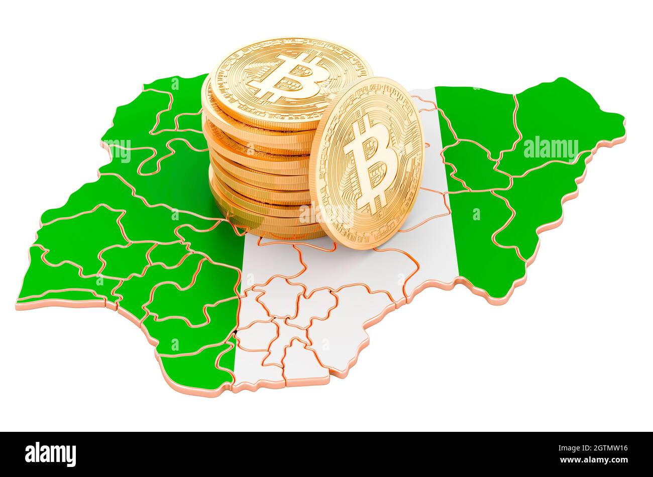 Bitcoin crypto-monnaie au Nigeria, rendu 3D isolé sur fond blanc Photo  Stock - Alamy