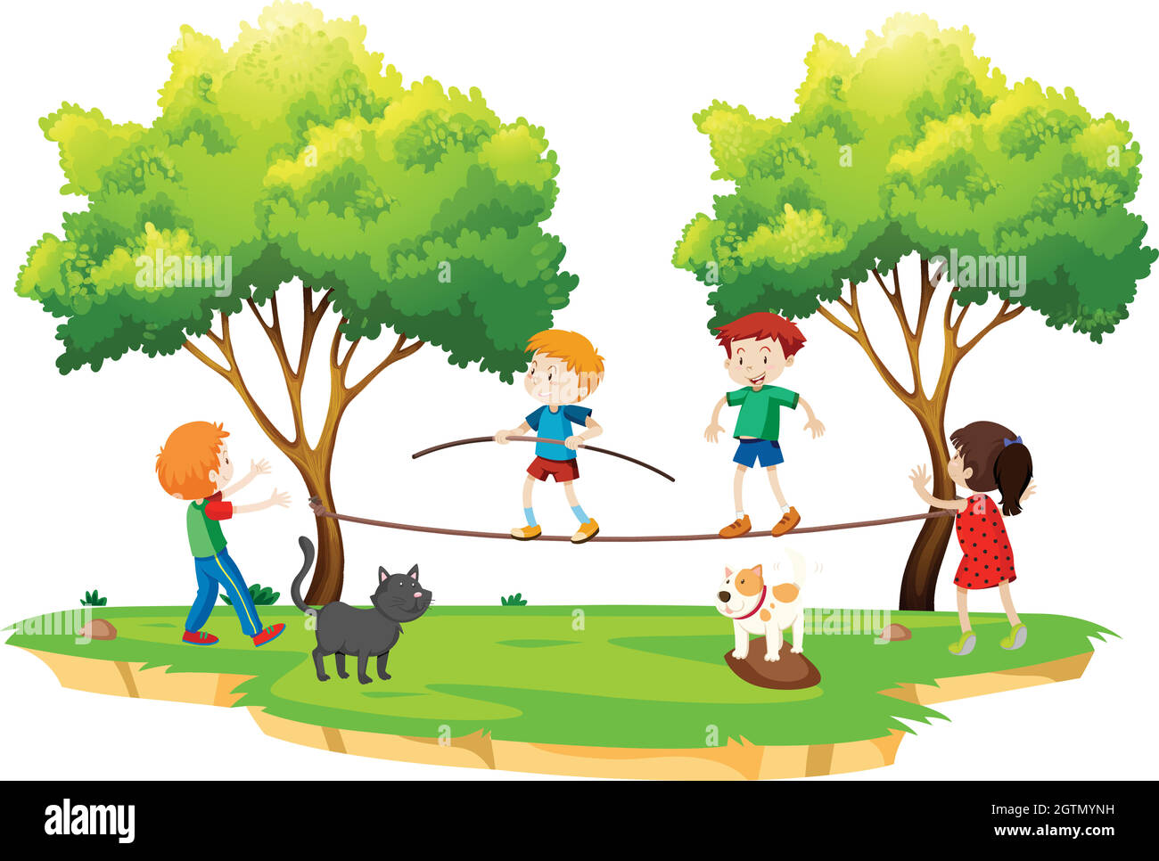 Les enfants marchent sur corde raide dans le parc Illustration de Vecteur