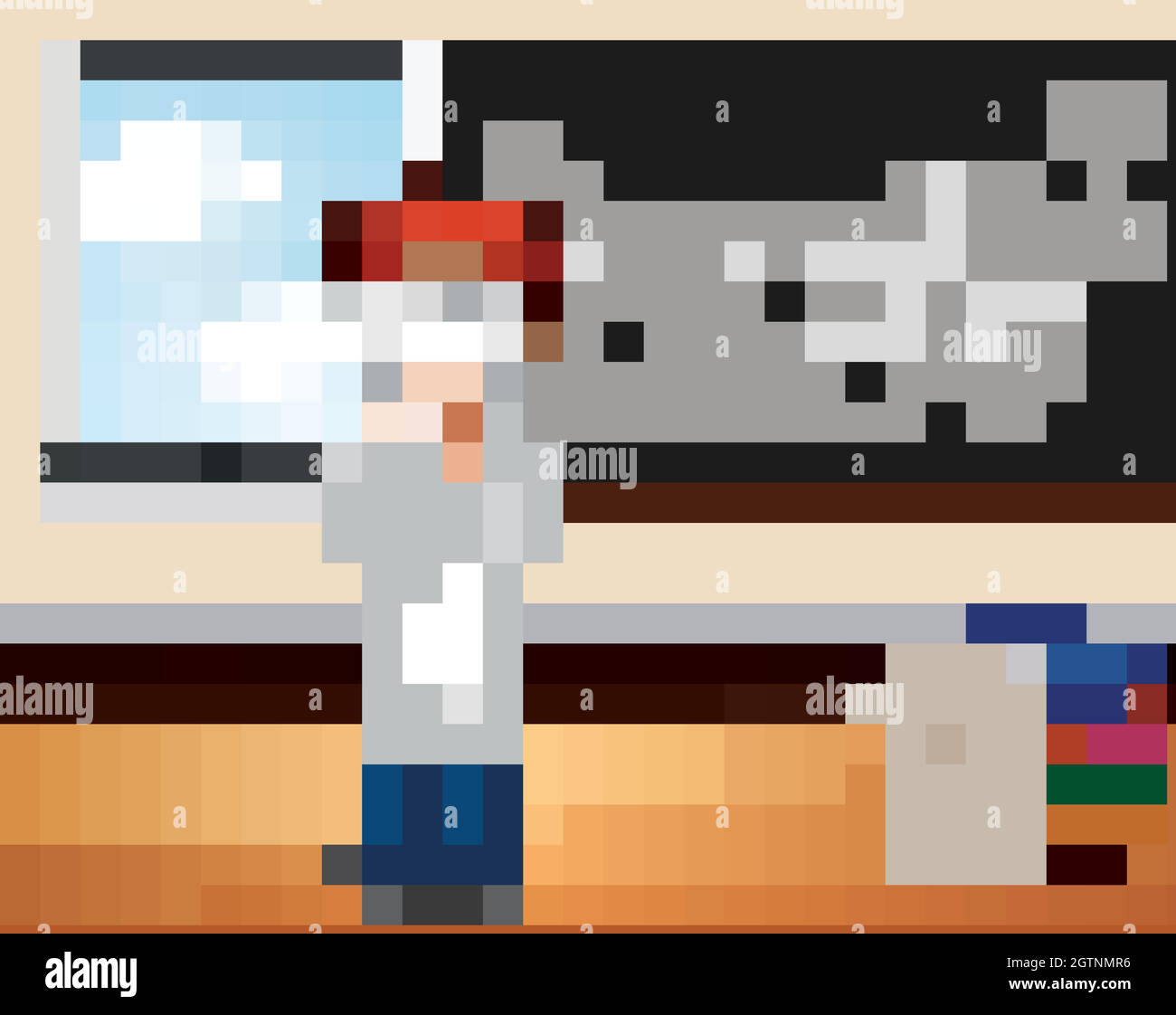 Scène en classe avec professeur de sciences debout près du conseil Illustration de Vecteur