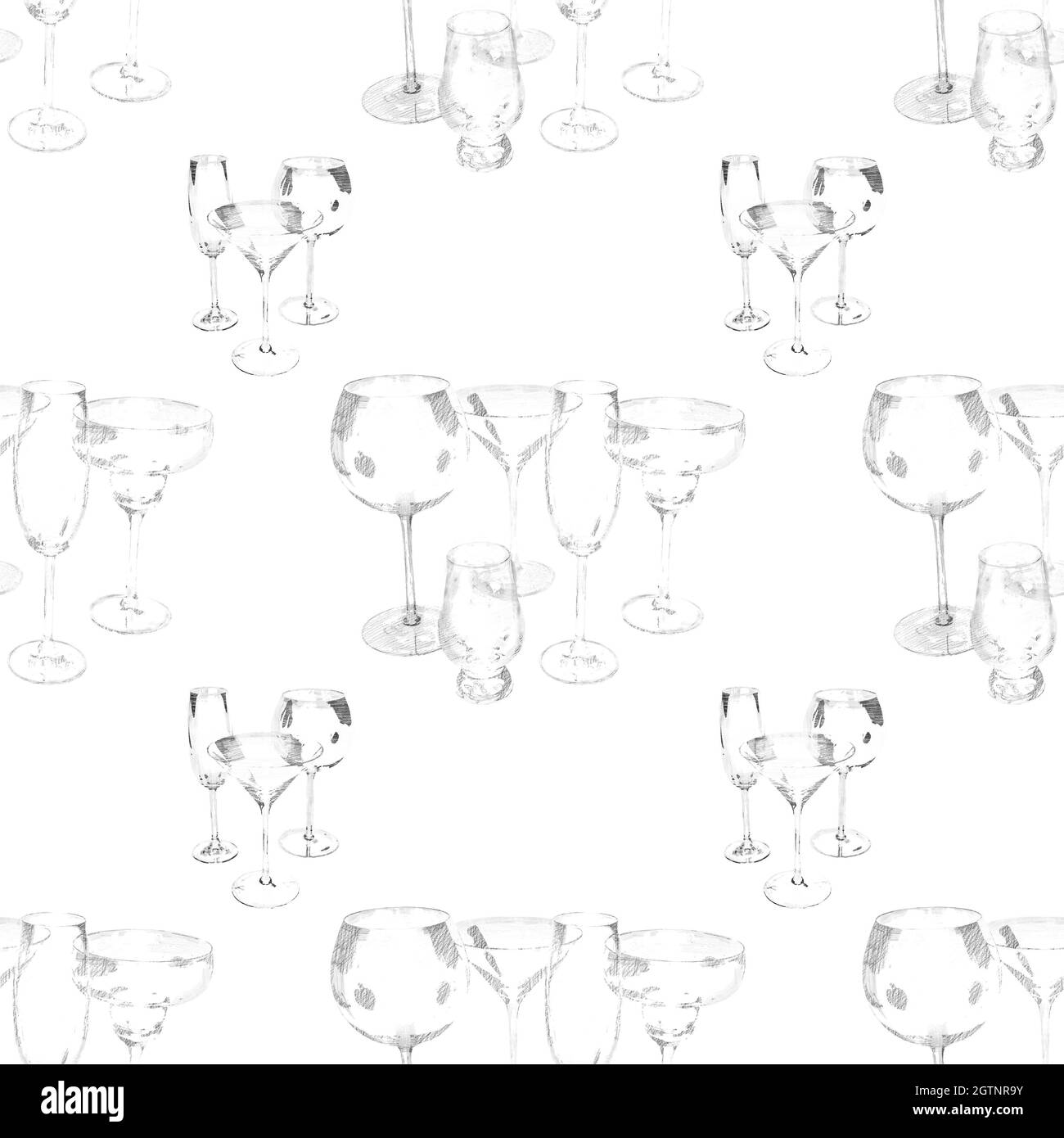 Assortiment de verres à la craie motif répétitif noir sur blanc. Banque D'Images