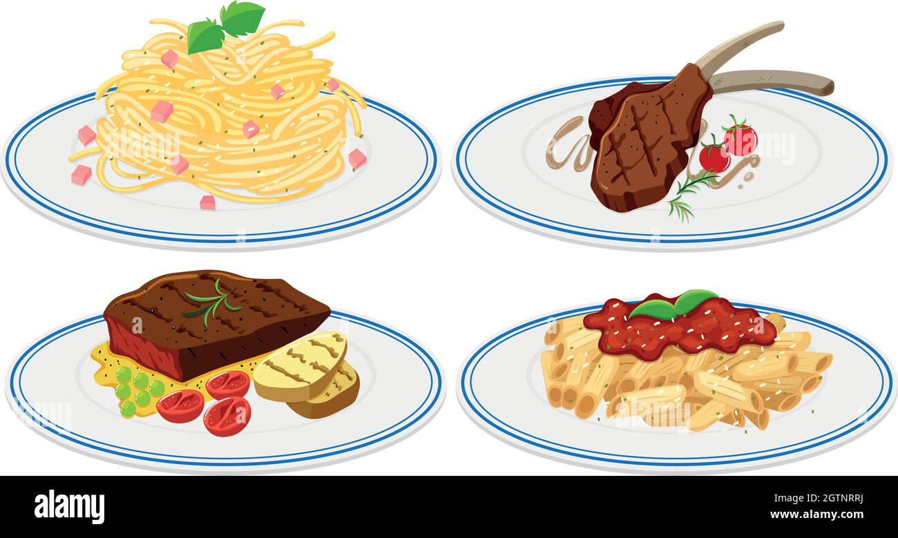 Différents aliments sur le plat Illustration de Vecteur