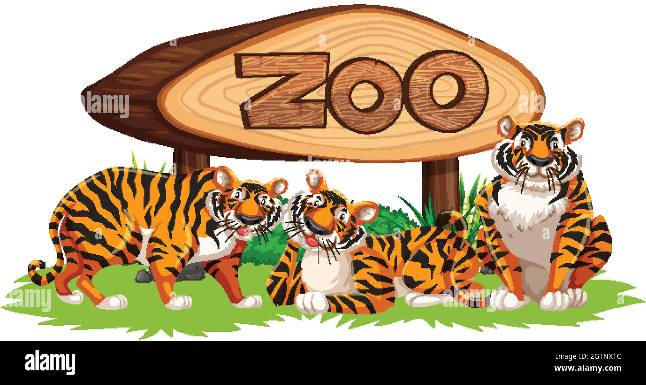 Tigre avec banneur de zoo Illustration de Vecteur