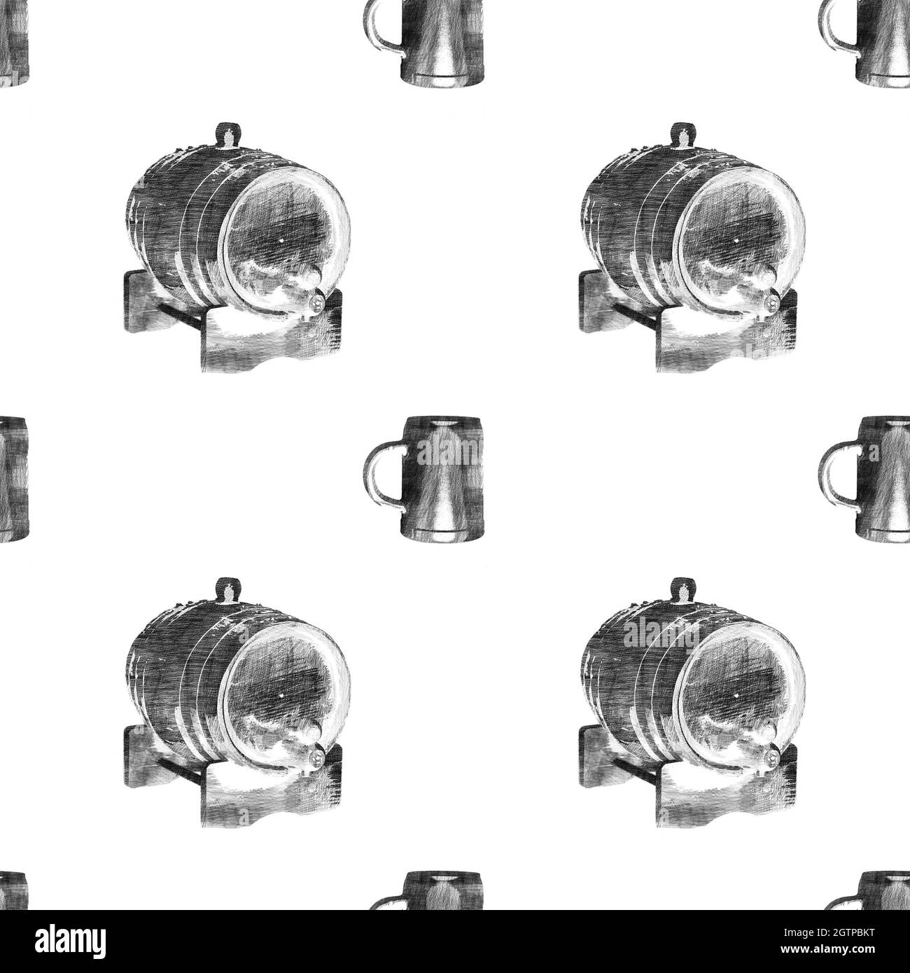 Répétition de la bière stein et baril ou fût en noir sur blanc. Banque D'Images