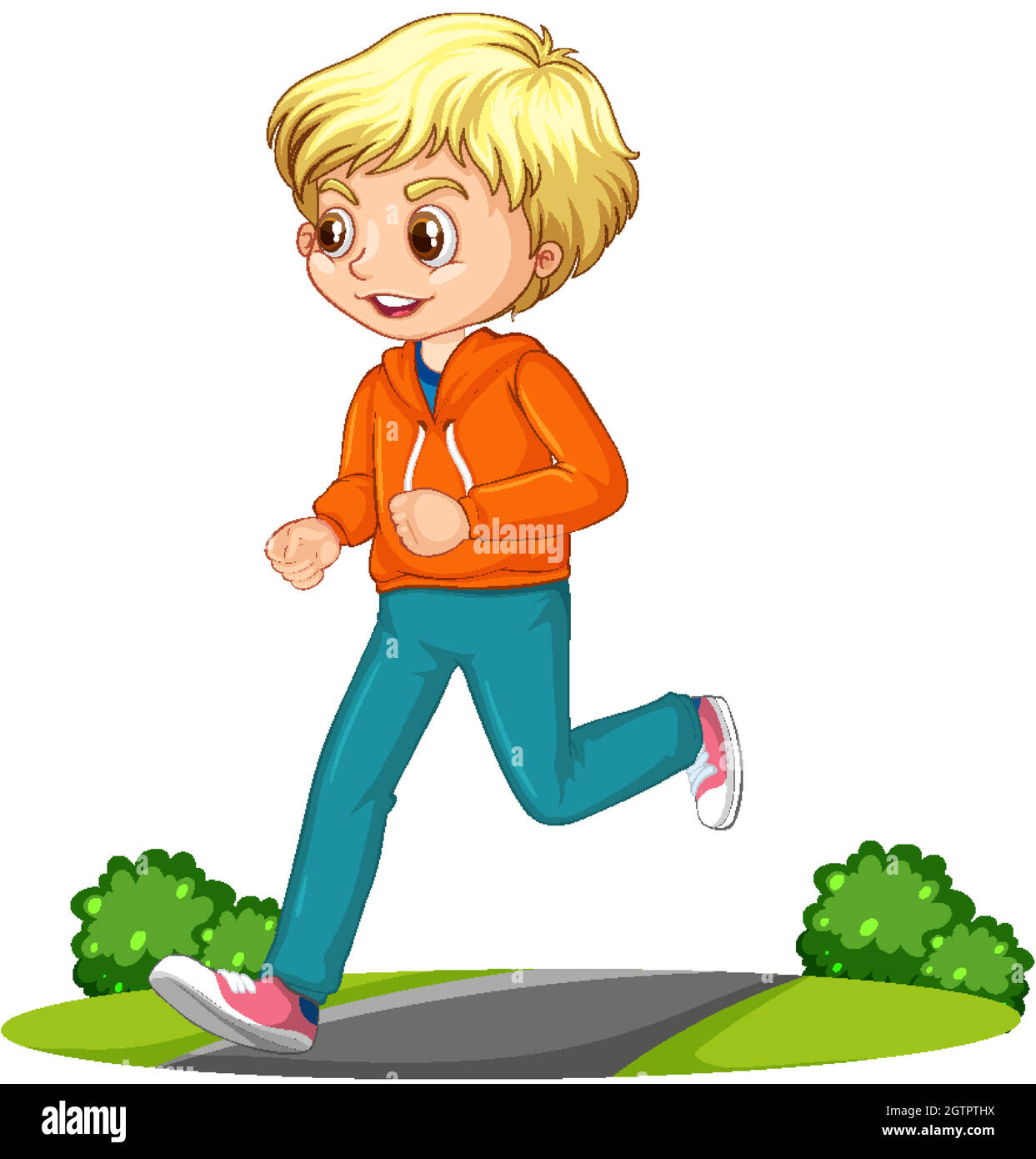 Personnage de dessin animé d'exercice de course à pied de garçon isolé Illustration de Vecteur