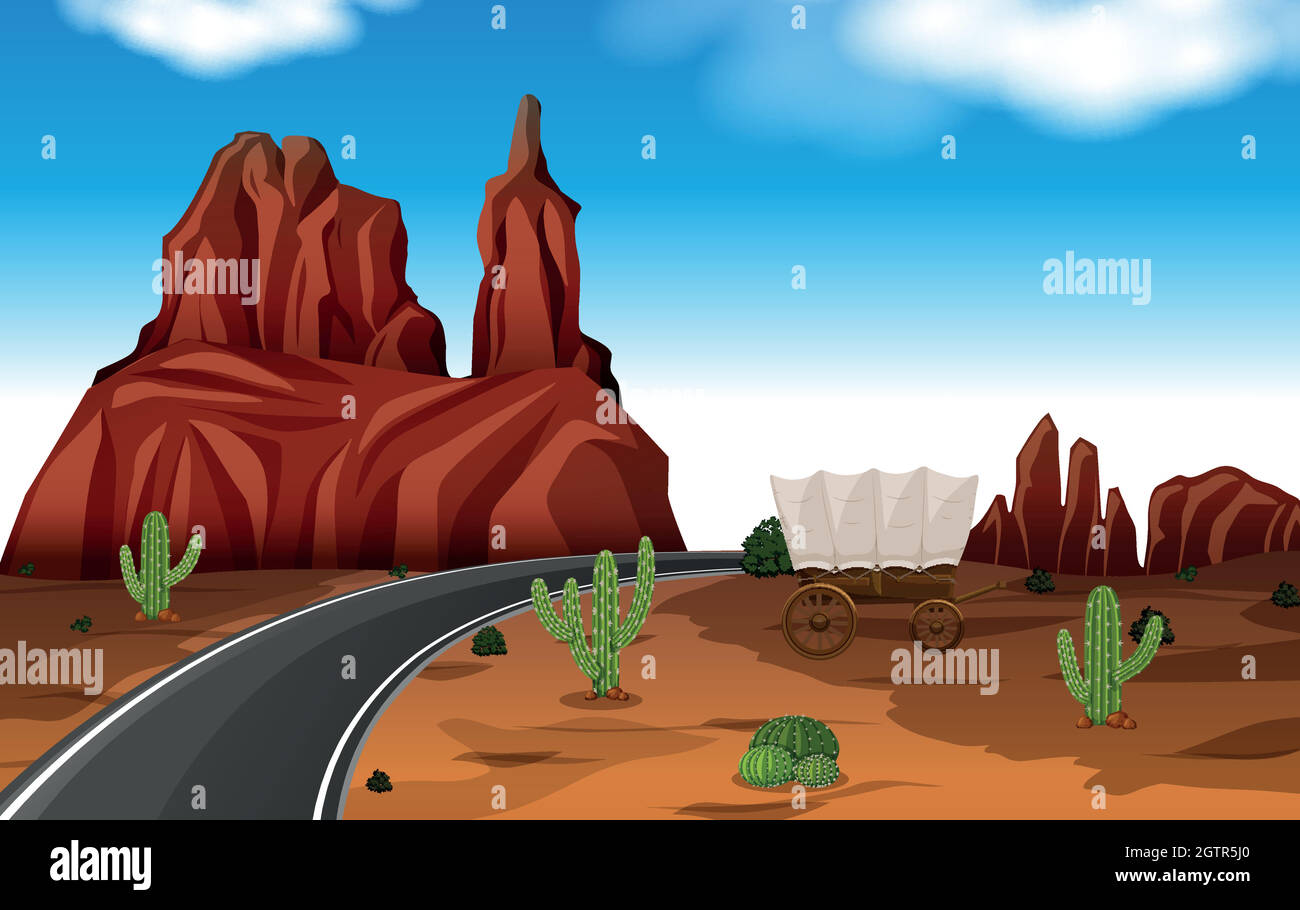 Paysage désertique et routier Illustration de Vecteur