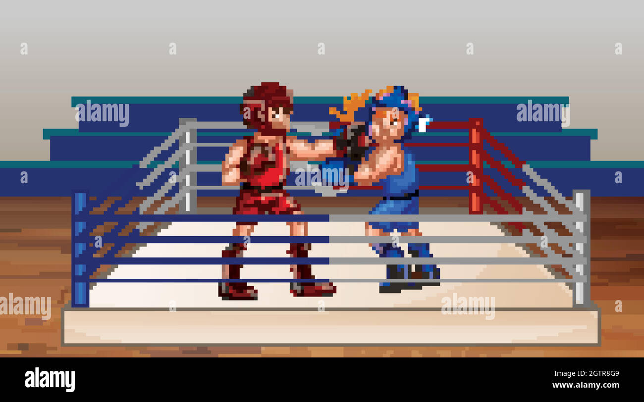 Scène avec boxer combat dans l'anneau Illustration de Vecteur