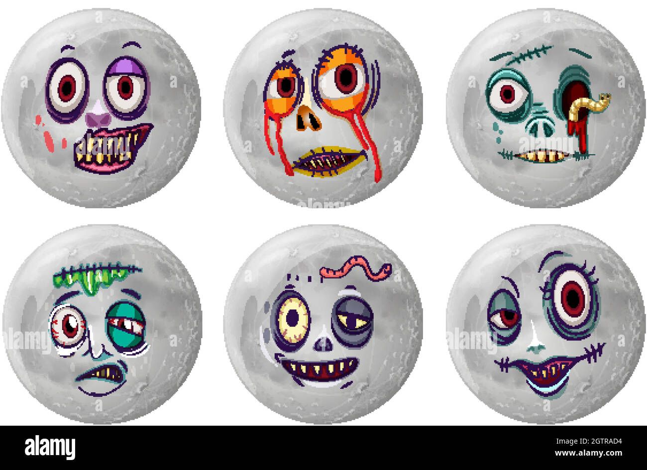 Expressions effrayantes sur la surface de la lune Illustration de Vecteur