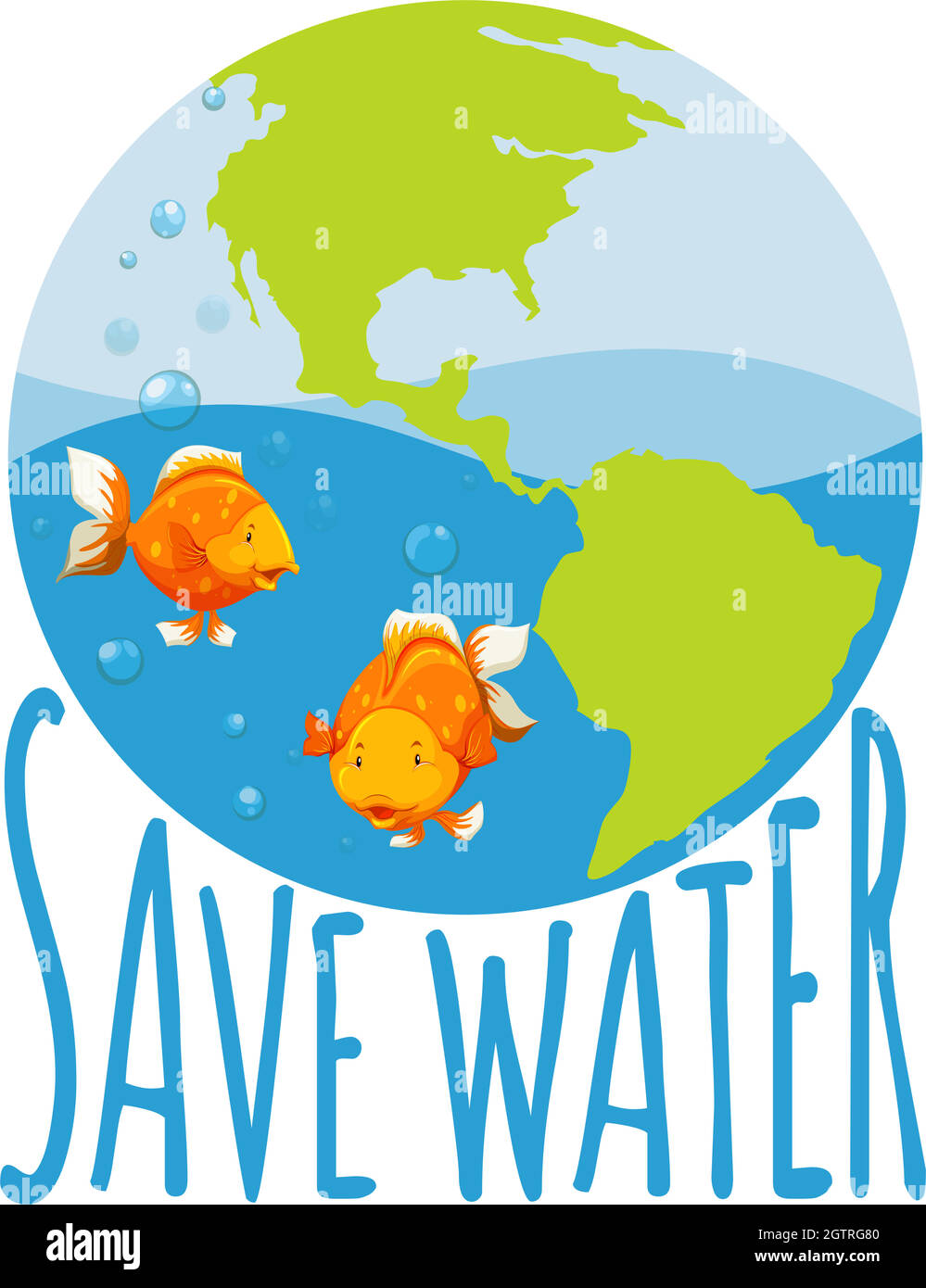 Économisez le thème de l'eau avec la natation de poissons rouges Illustration de Vecteur