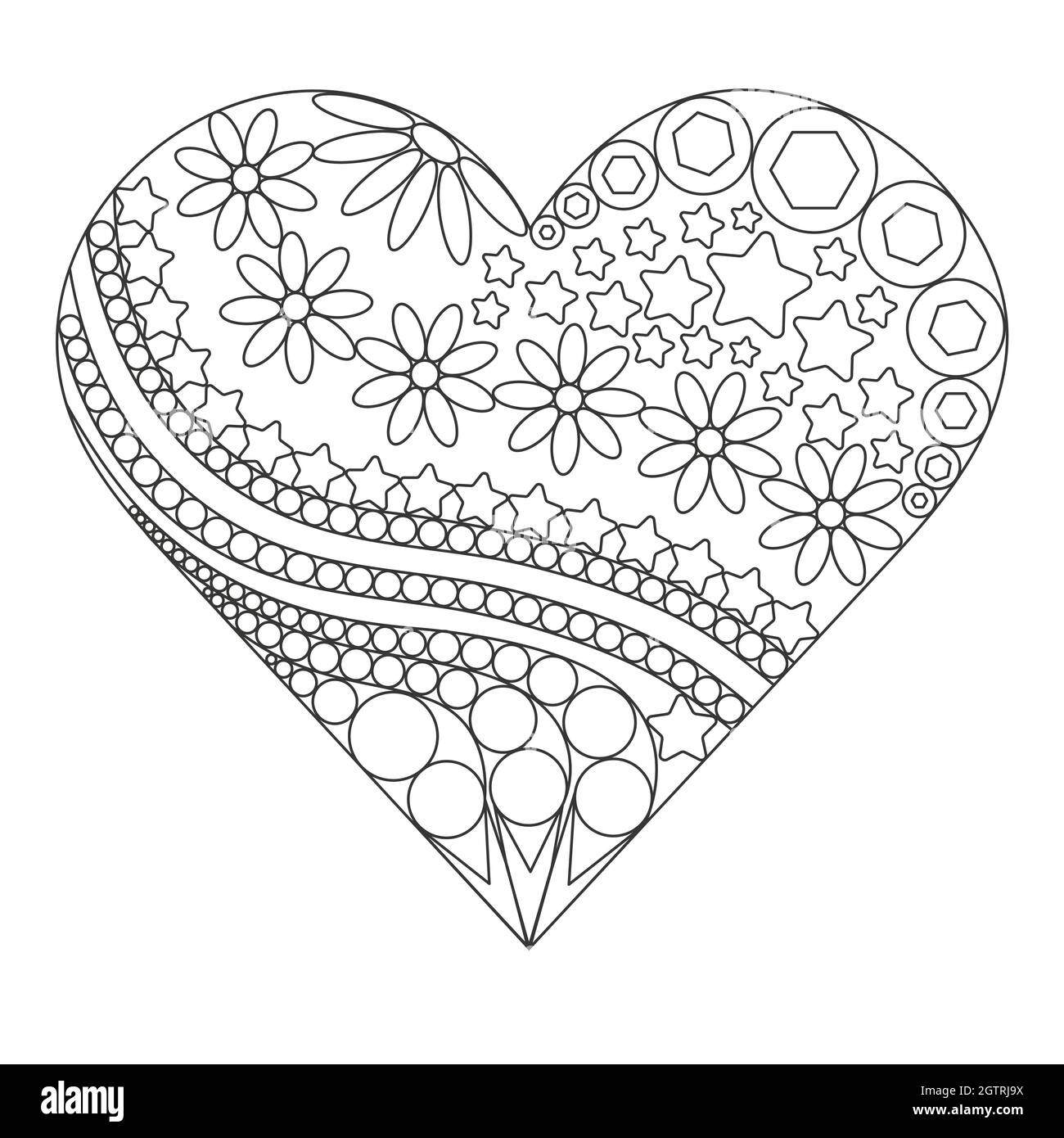 Coeur rempli de fleurs et de motifs, vecteur. Illustration de Vecteur