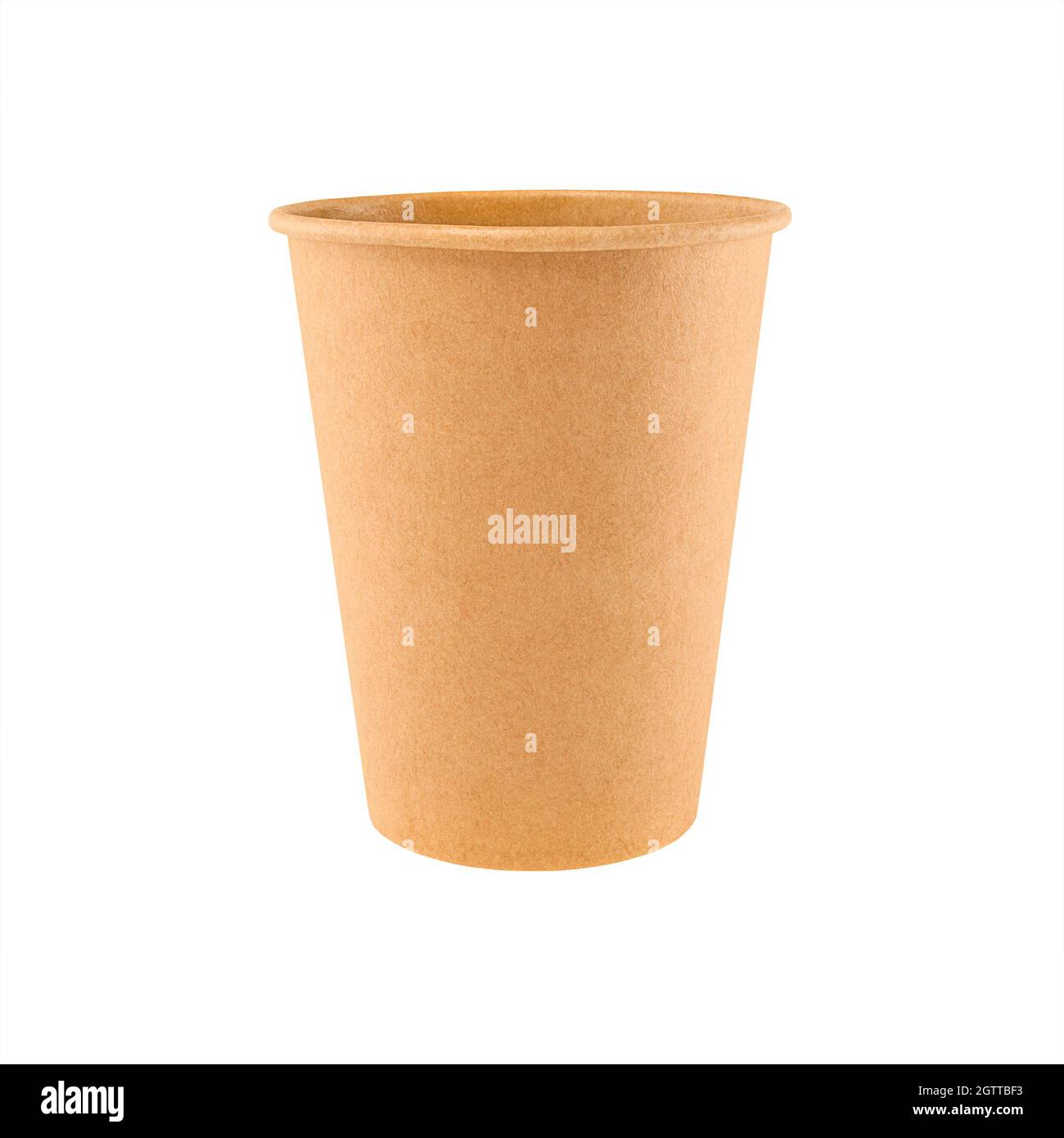 Tasse à café en papier marron isolée sur fond blanc. Banque D'Images