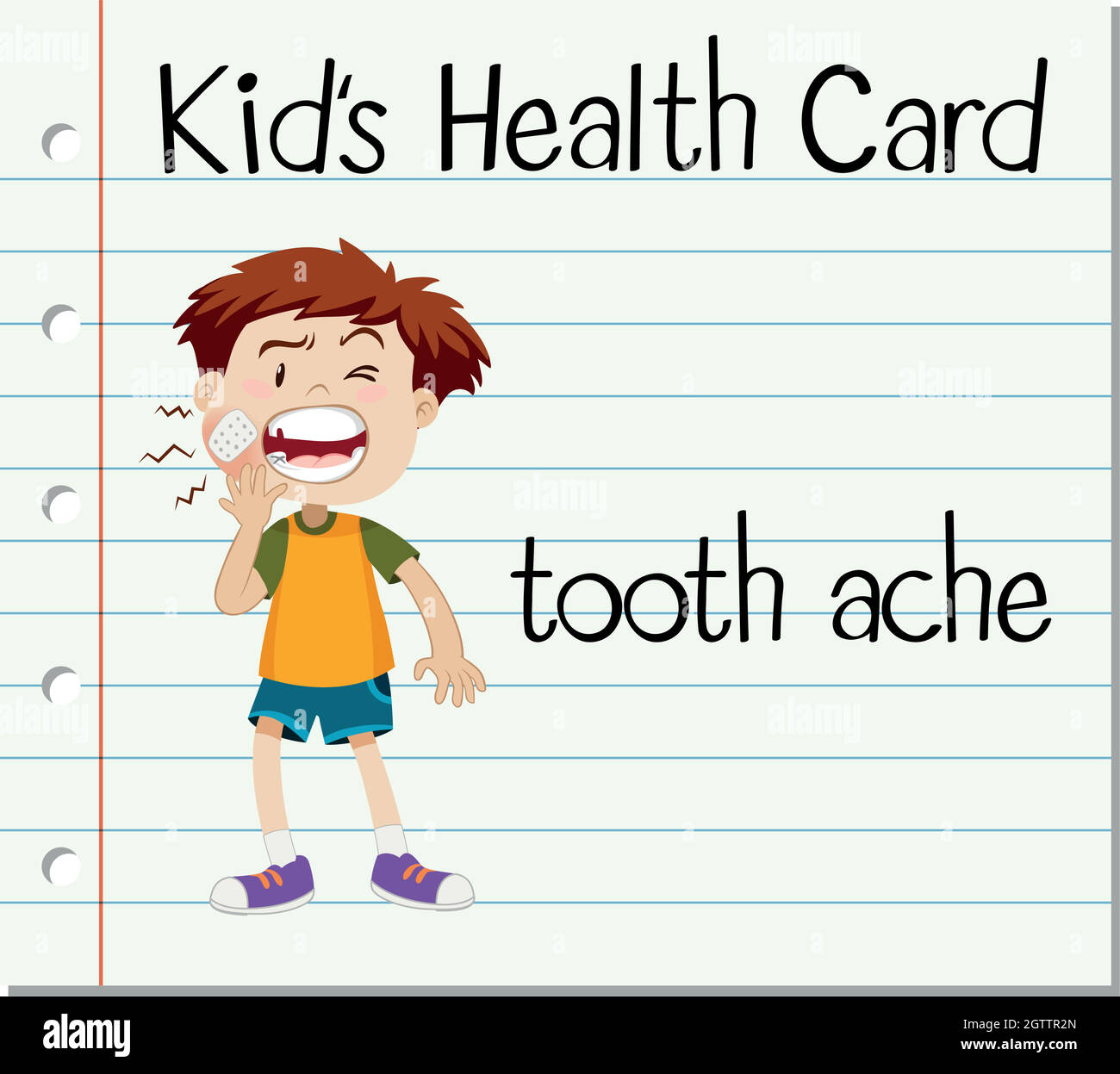 Carte santé avec un garçon ayant mal de dents Illustration de Vecteur