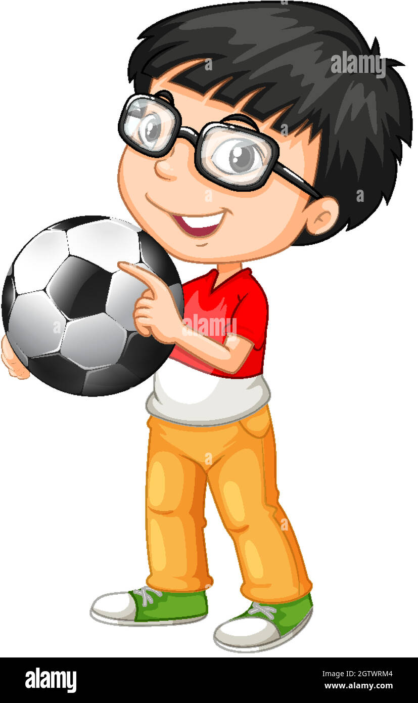 Joli personnage de dessin animé jeune tenant le football Illustration de Vecteur