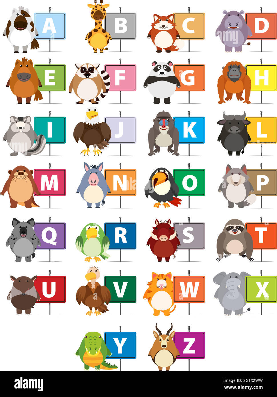 L'Alphabet avec différents animaux Illustration de Vecteur