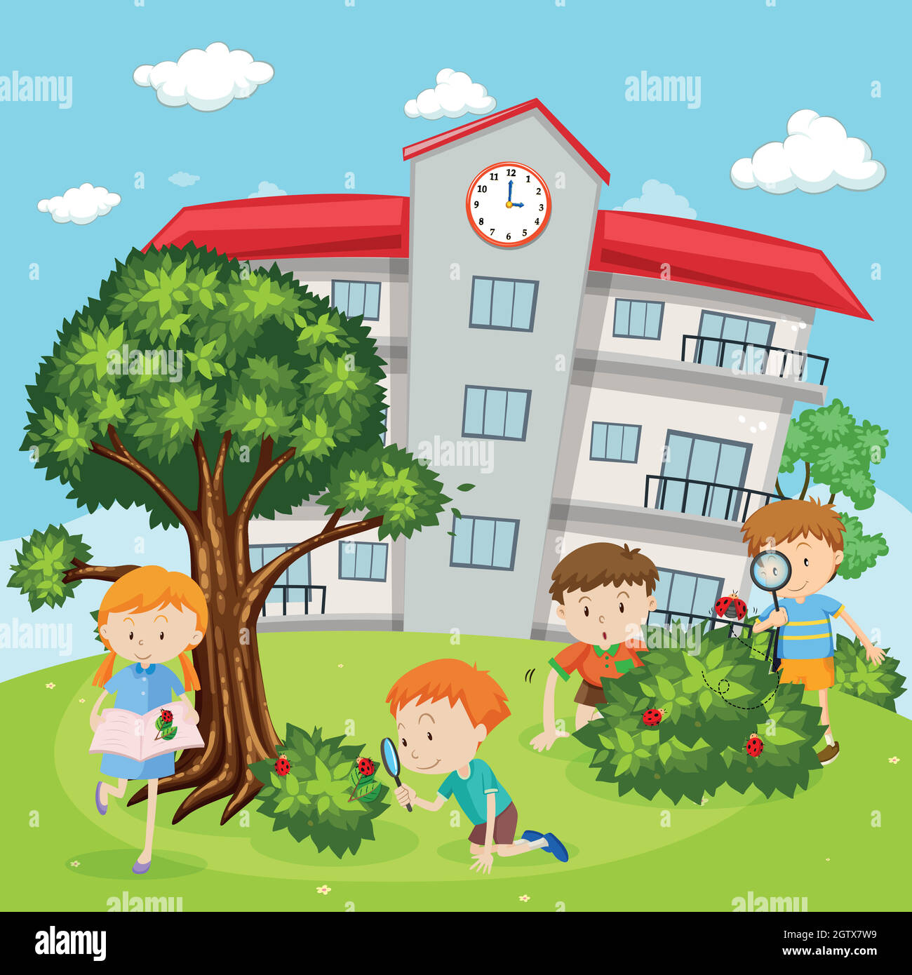 Enfants jouant dans la cour Banque d'images vectorielles - Alamy