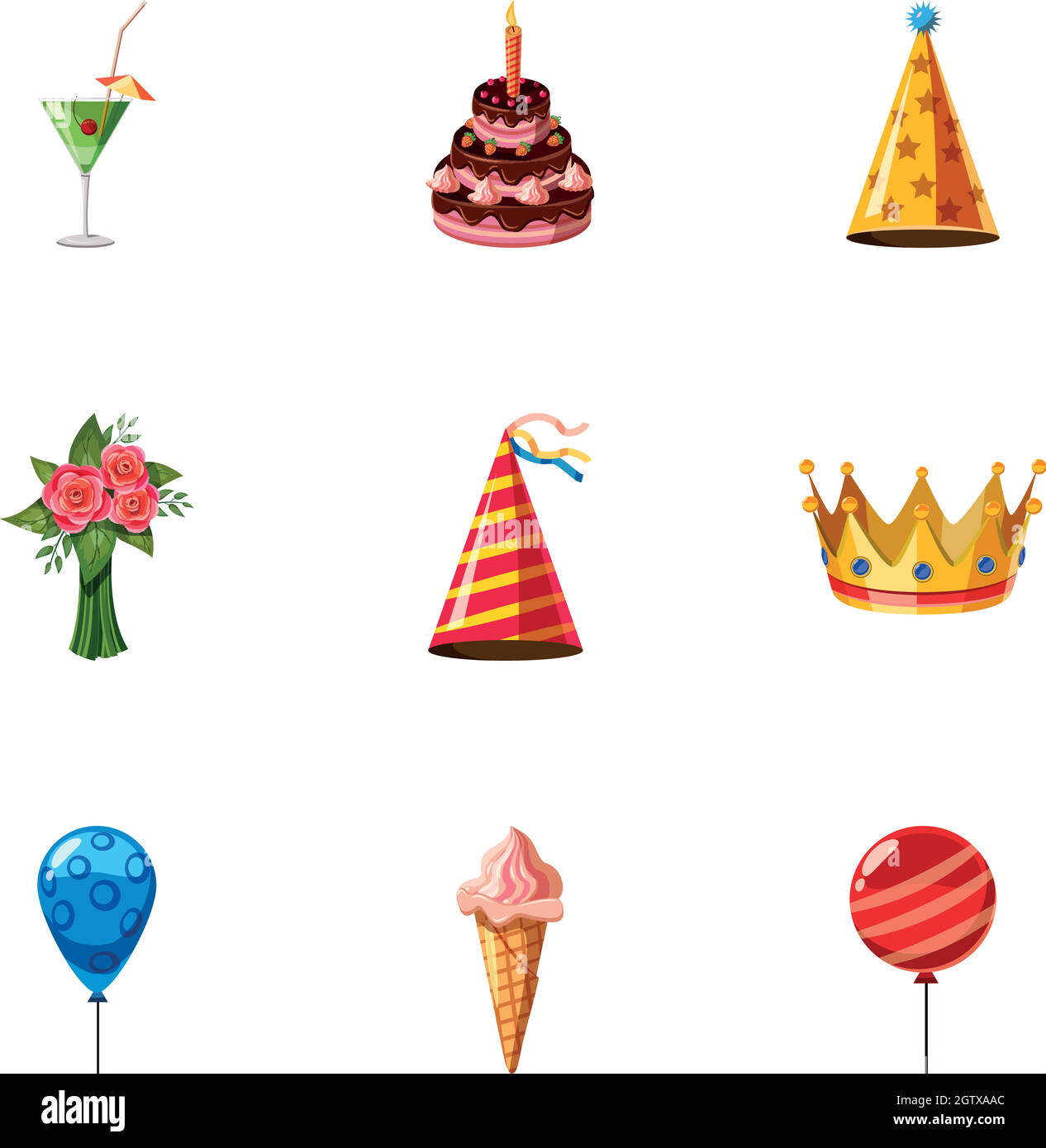 Maison de vacances anniversaire icons set, cartoon style Illustration de Vecteur